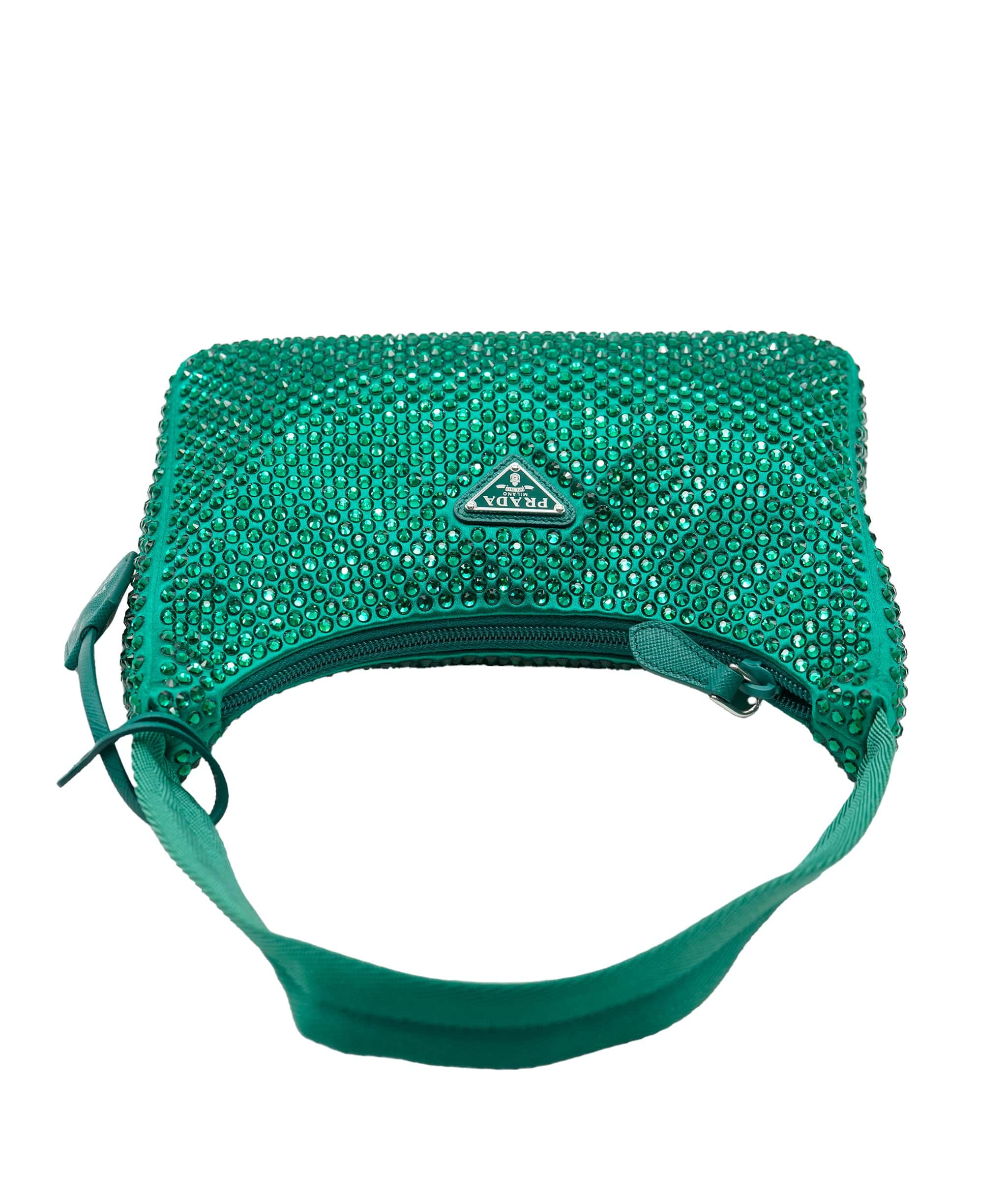 Prada Prada Green Satin Crystal 2000 Re-Edition Hobo ABC0860