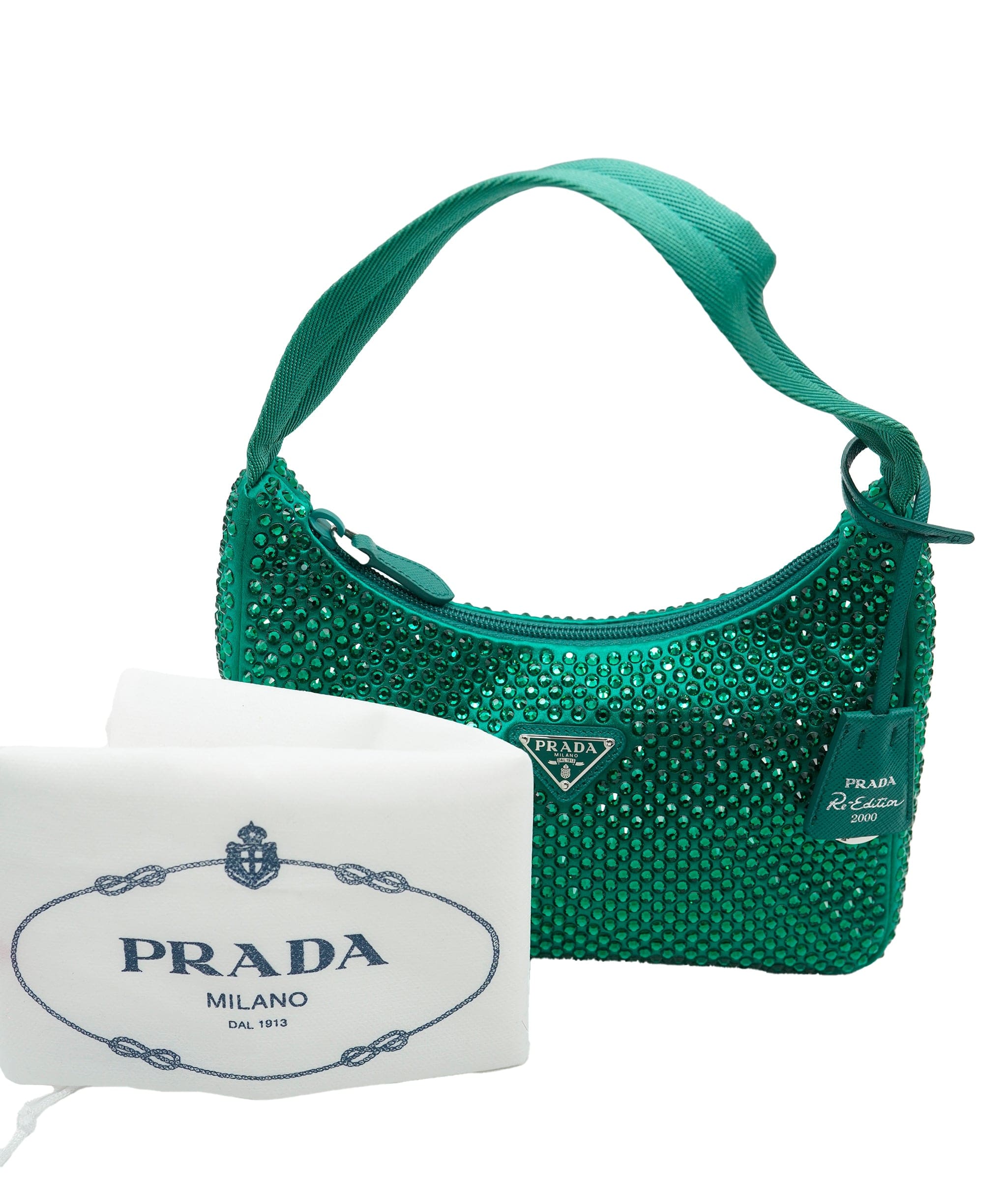 Prada Prada Green Satin Crystal 2000 Re-Edition Hobo ABC0860