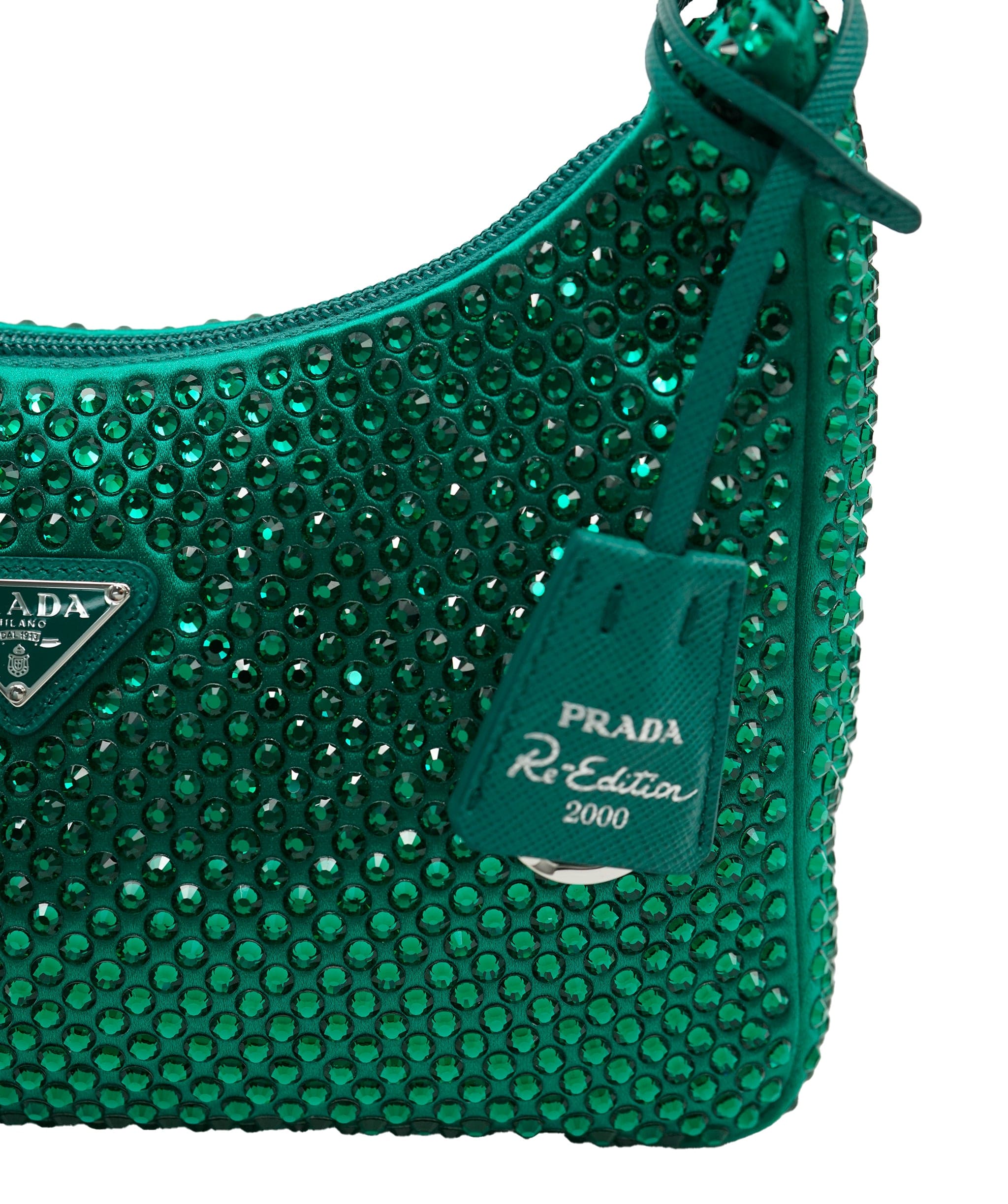 Prada Prada Green Satin Crystal 2000 Re-Edition Hobo ABC0860