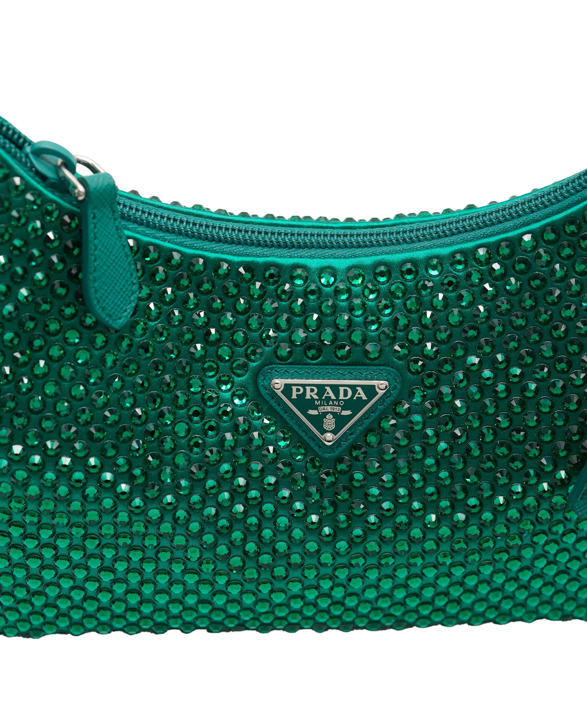 Prada Prada Green Satin Crystal 2000 Re-Edition Hobo ABC0860