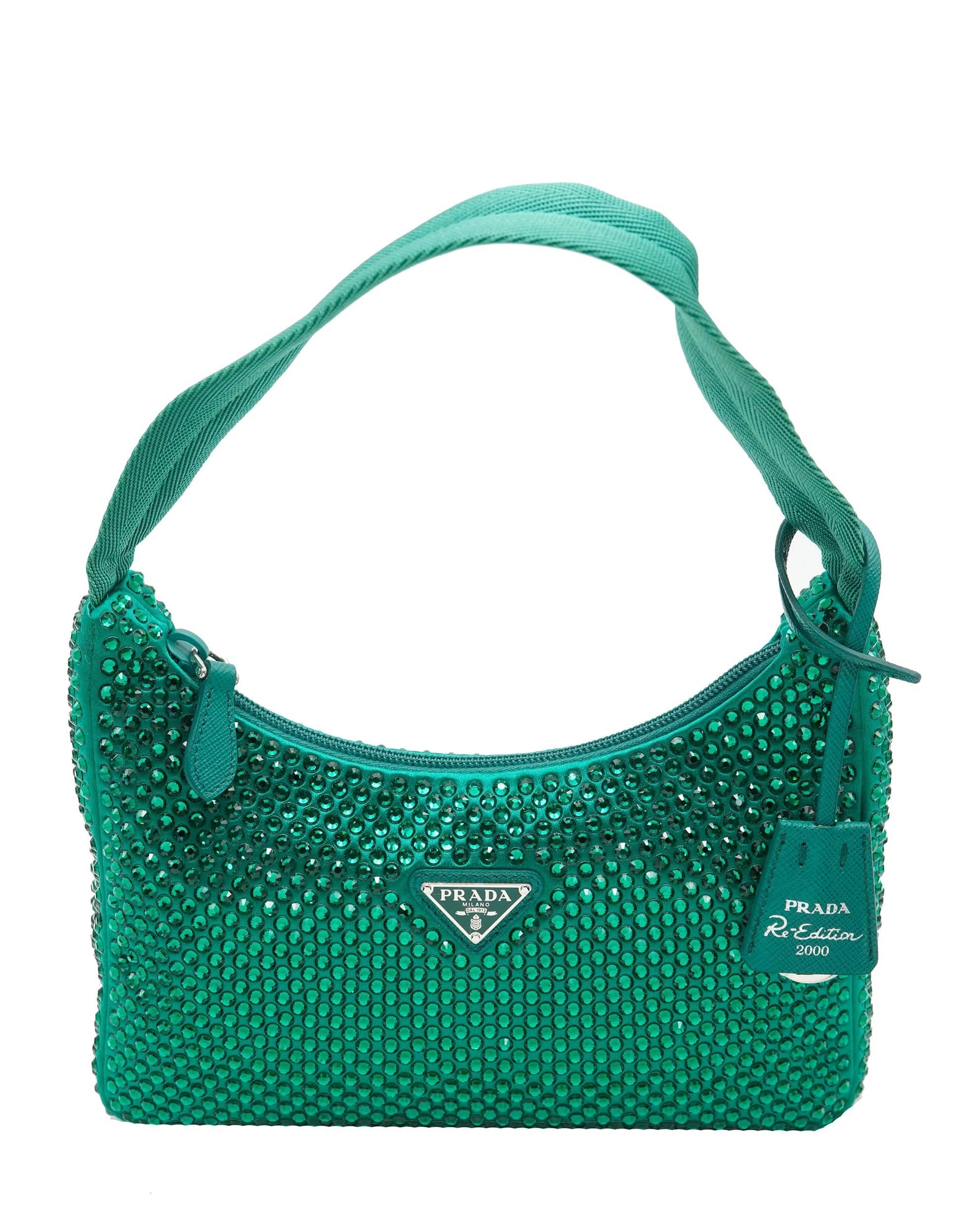 Prada Prada Green Satin Crystal 2000 Re-Edition Hobo ABC0860