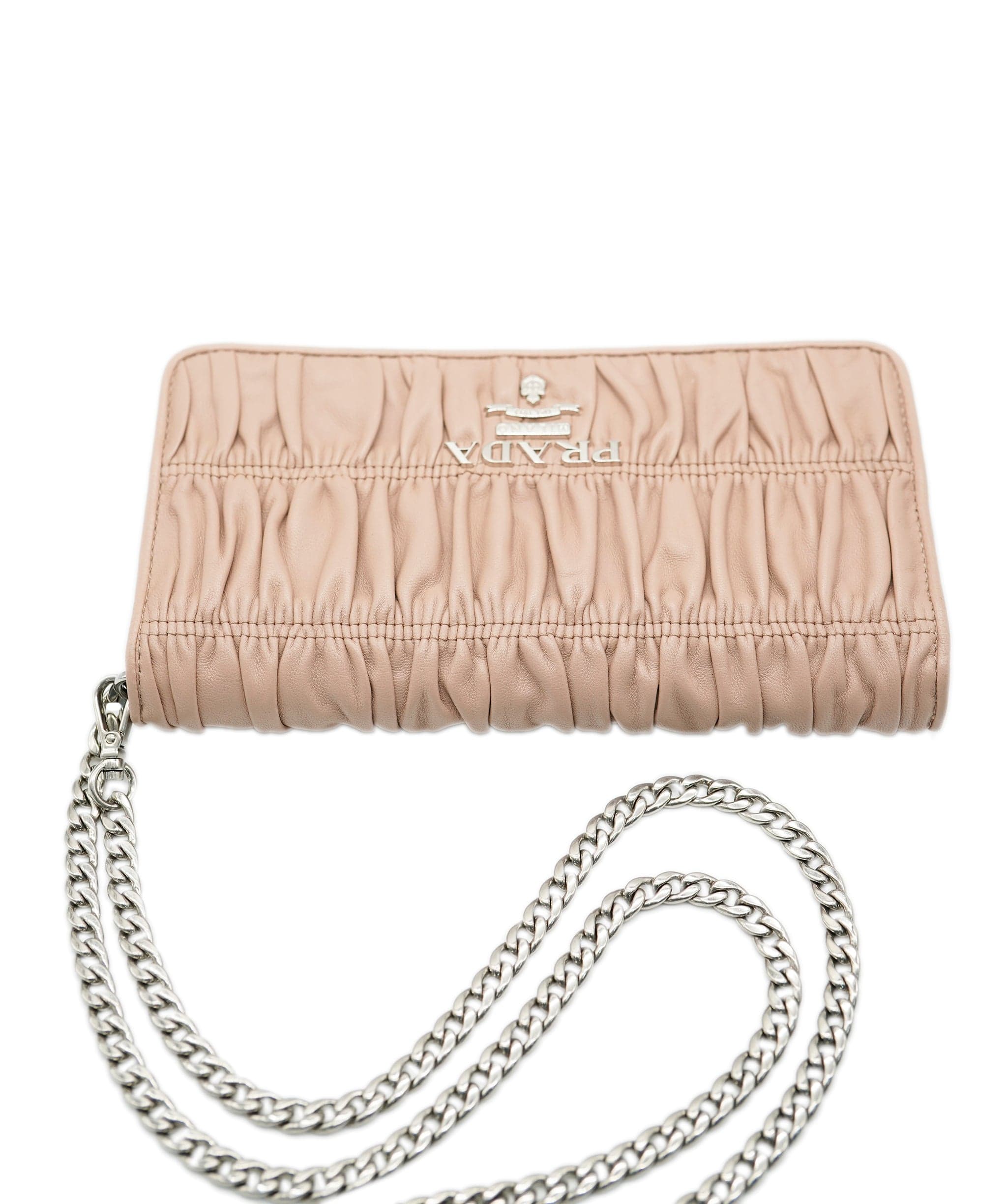 Prada Prada Nude Leather Ruched Chain Wallet 131424