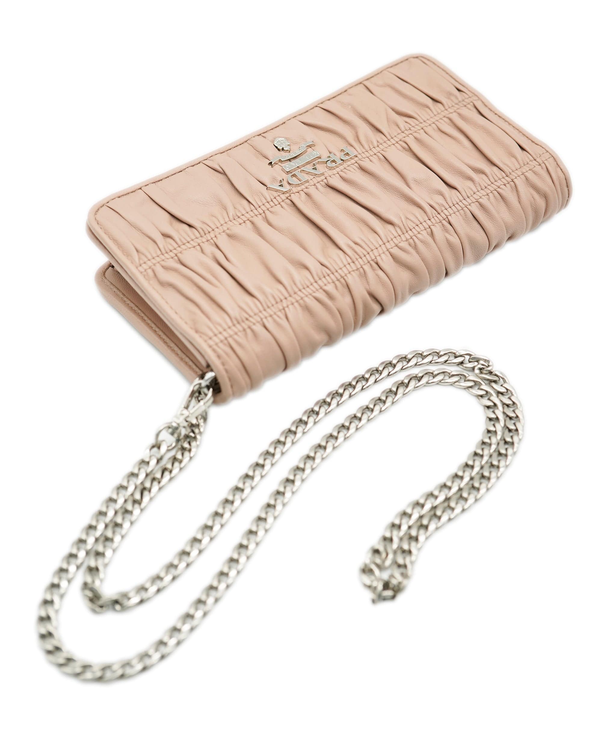 Prada Prada Nude Leather Ruched Chain Wallet 131424