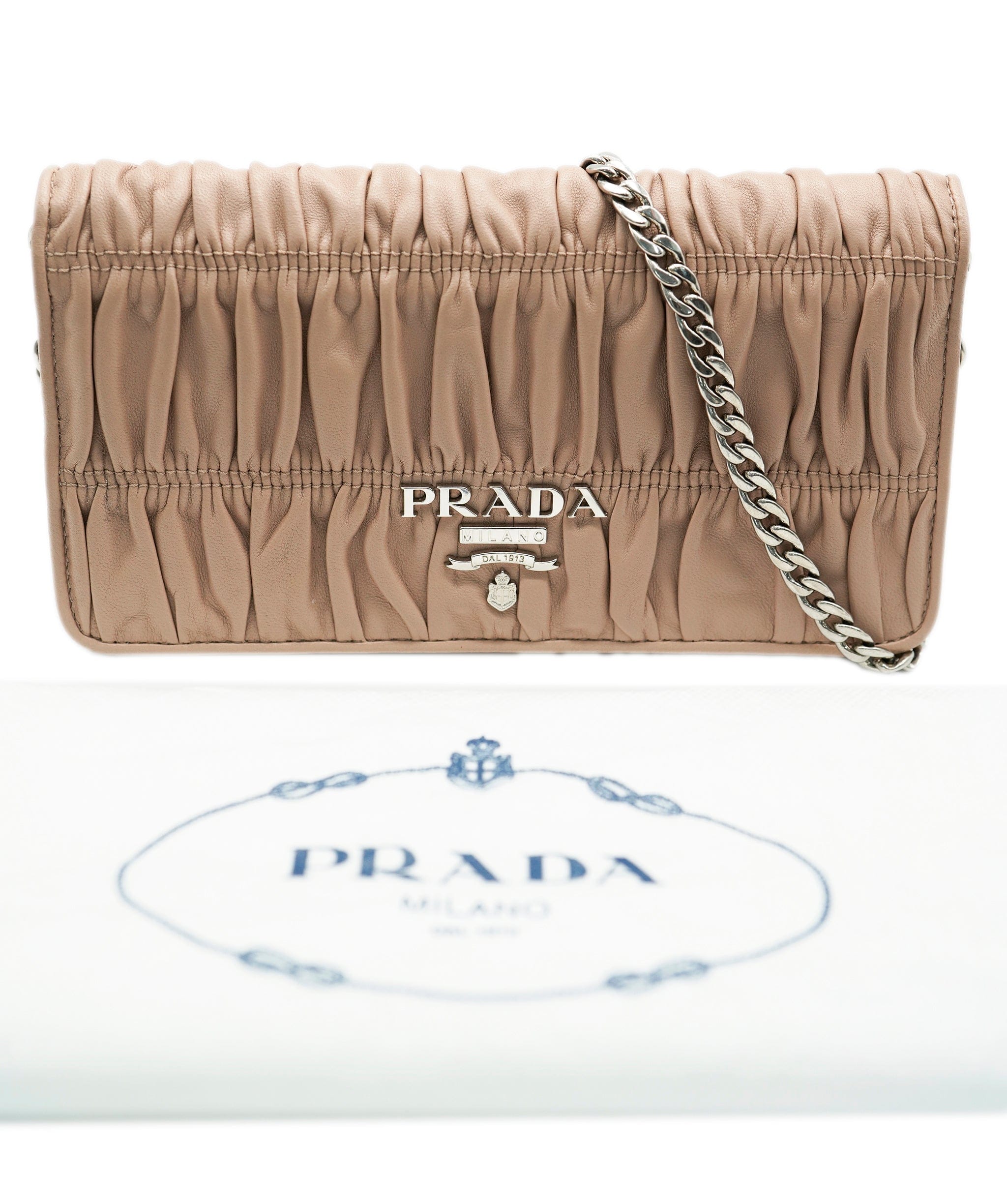 Prada Prada Nude Leather Ruched Chain Wallet 131424