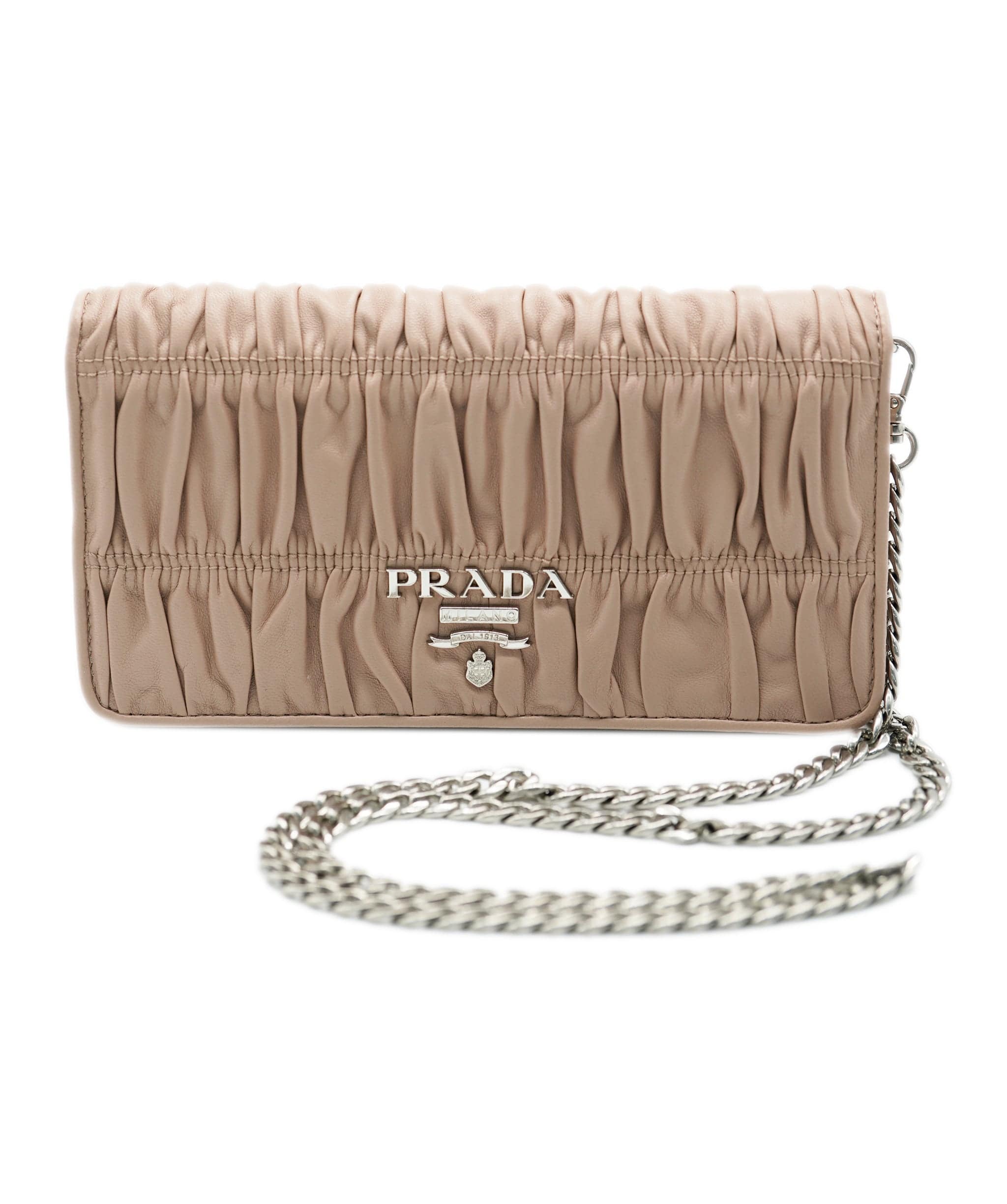 Prada Prada Nude Leather Ruched Chain Wallet 131424