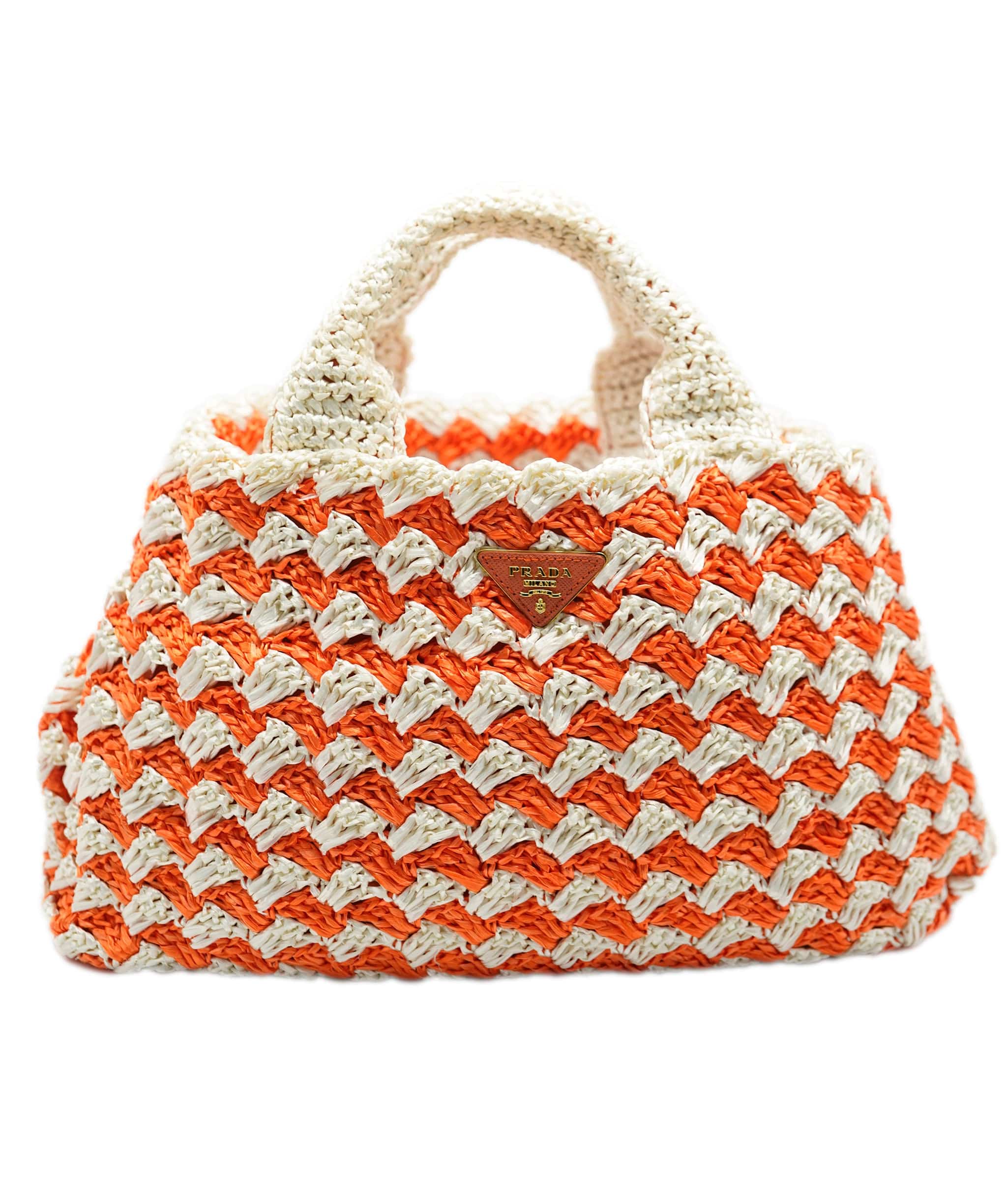 Prada Prada Raffia Handbag Cream Orange ASL10581