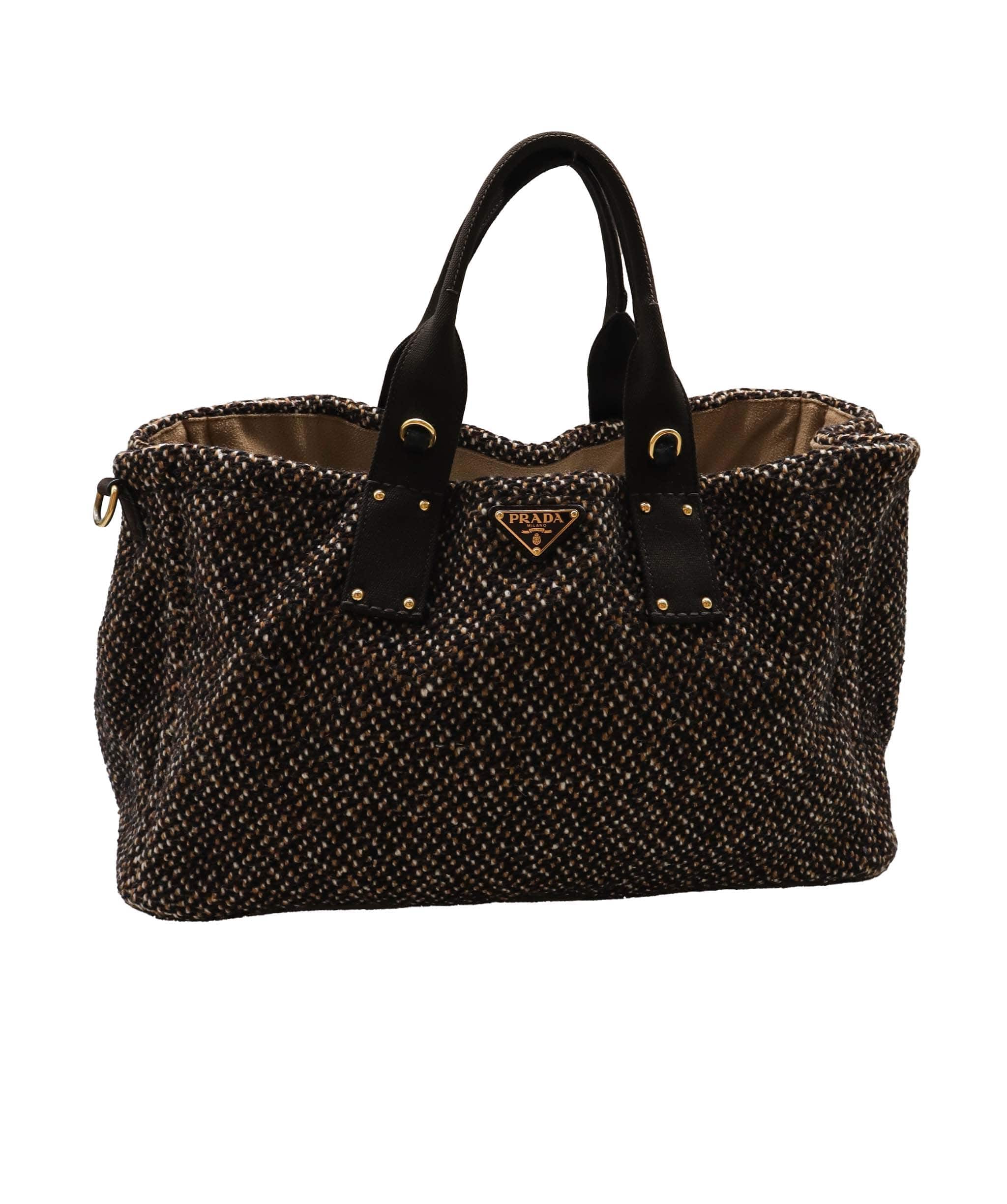 Prada Prada Tweed Tote Bag Brown  DXBS1275