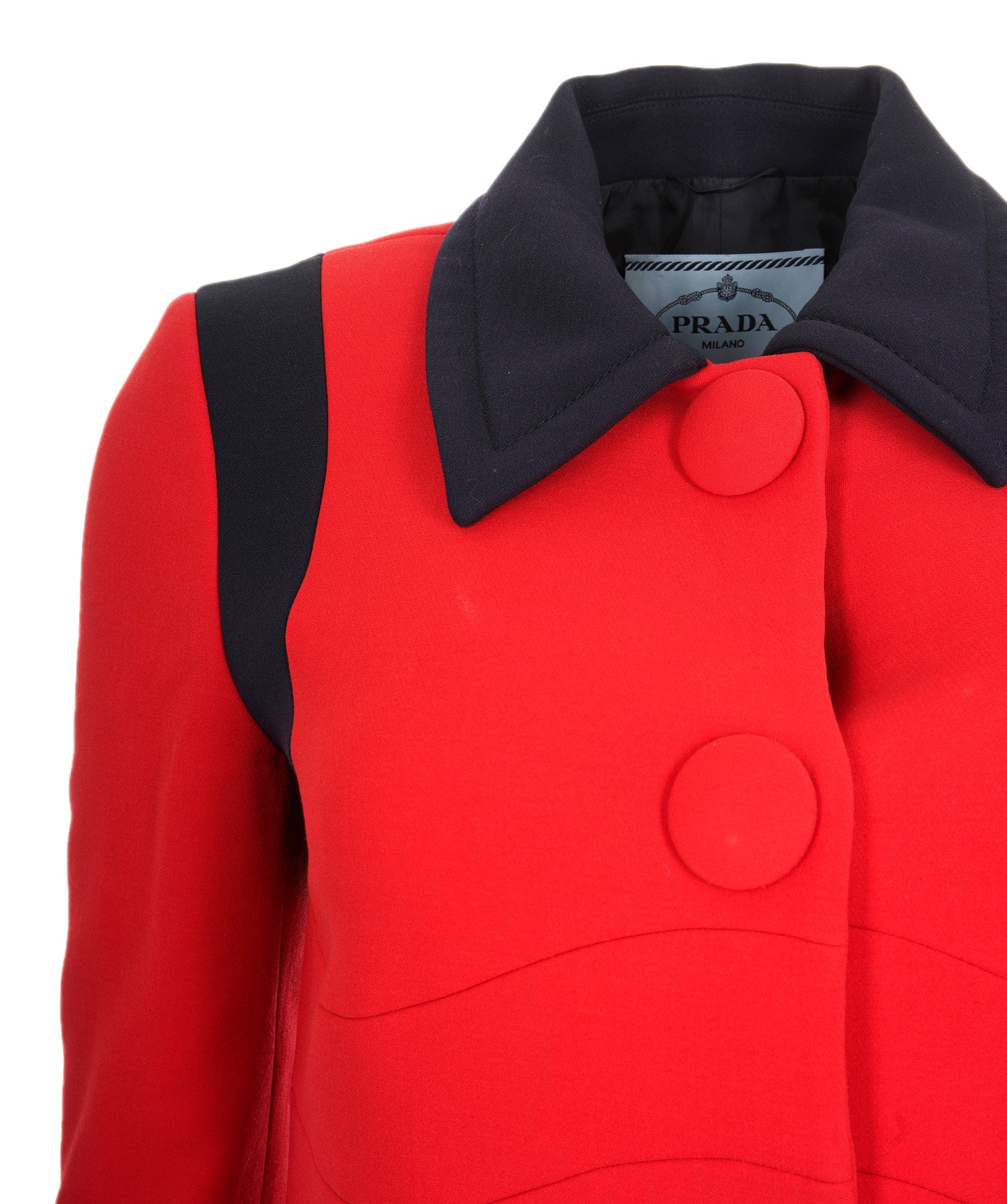 Prada Prada Red & Navy Wool Single Breasted Coat ALC0870