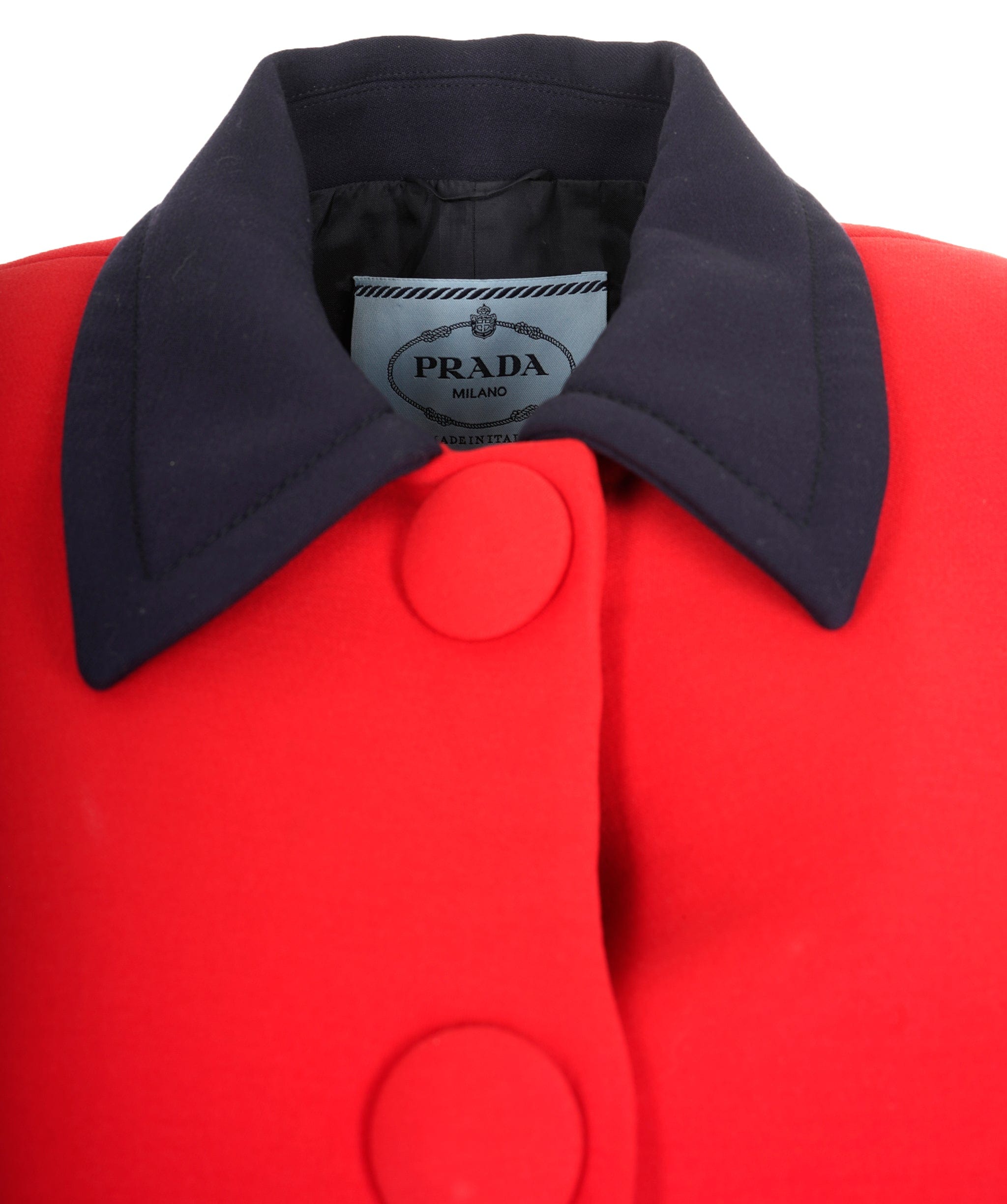 Prada Prada Red & Navy Wool Single Breasted Coat ALC0870