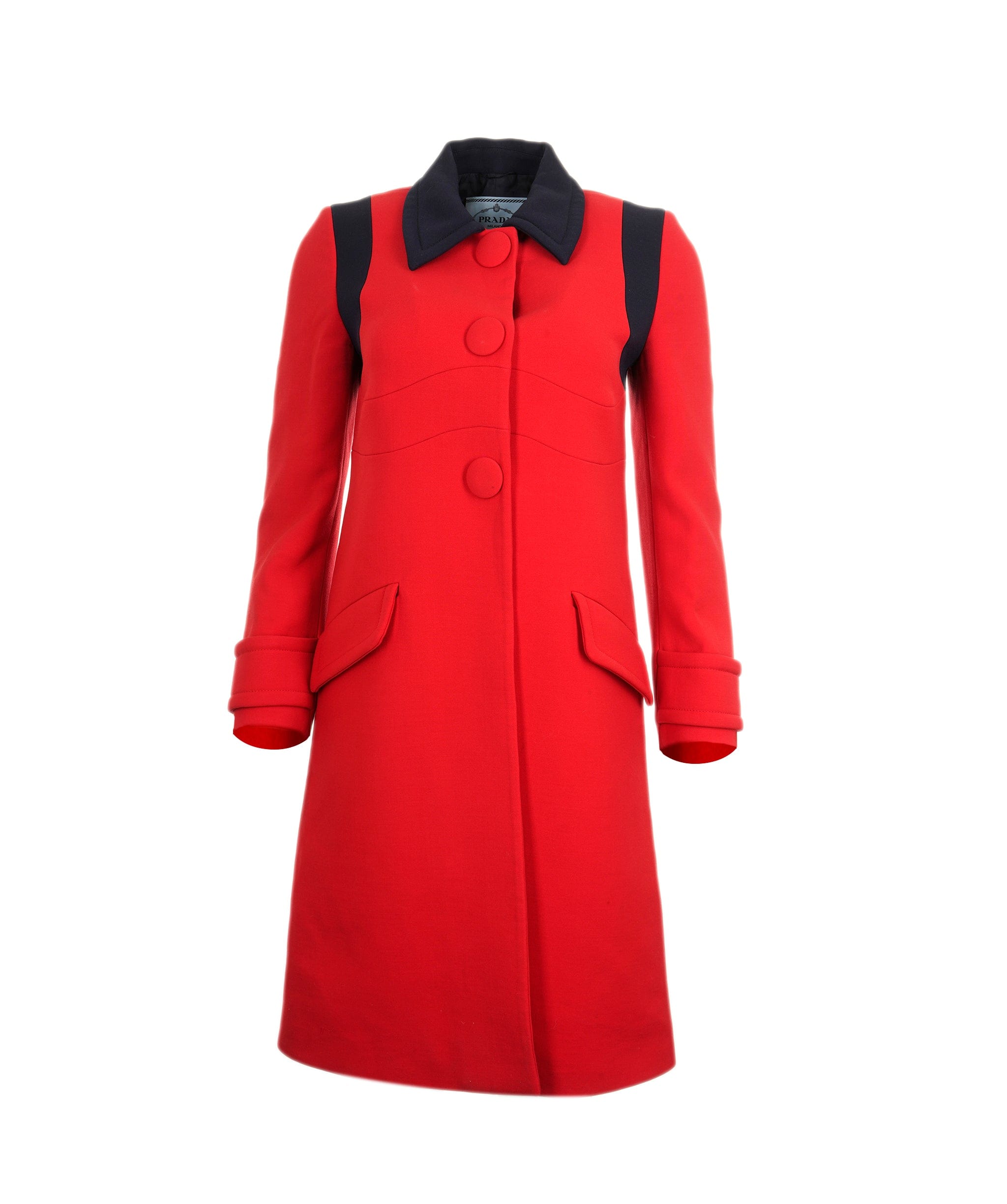 Prada Prada Red & Navy Wool Single Breasted Coat ALC0870