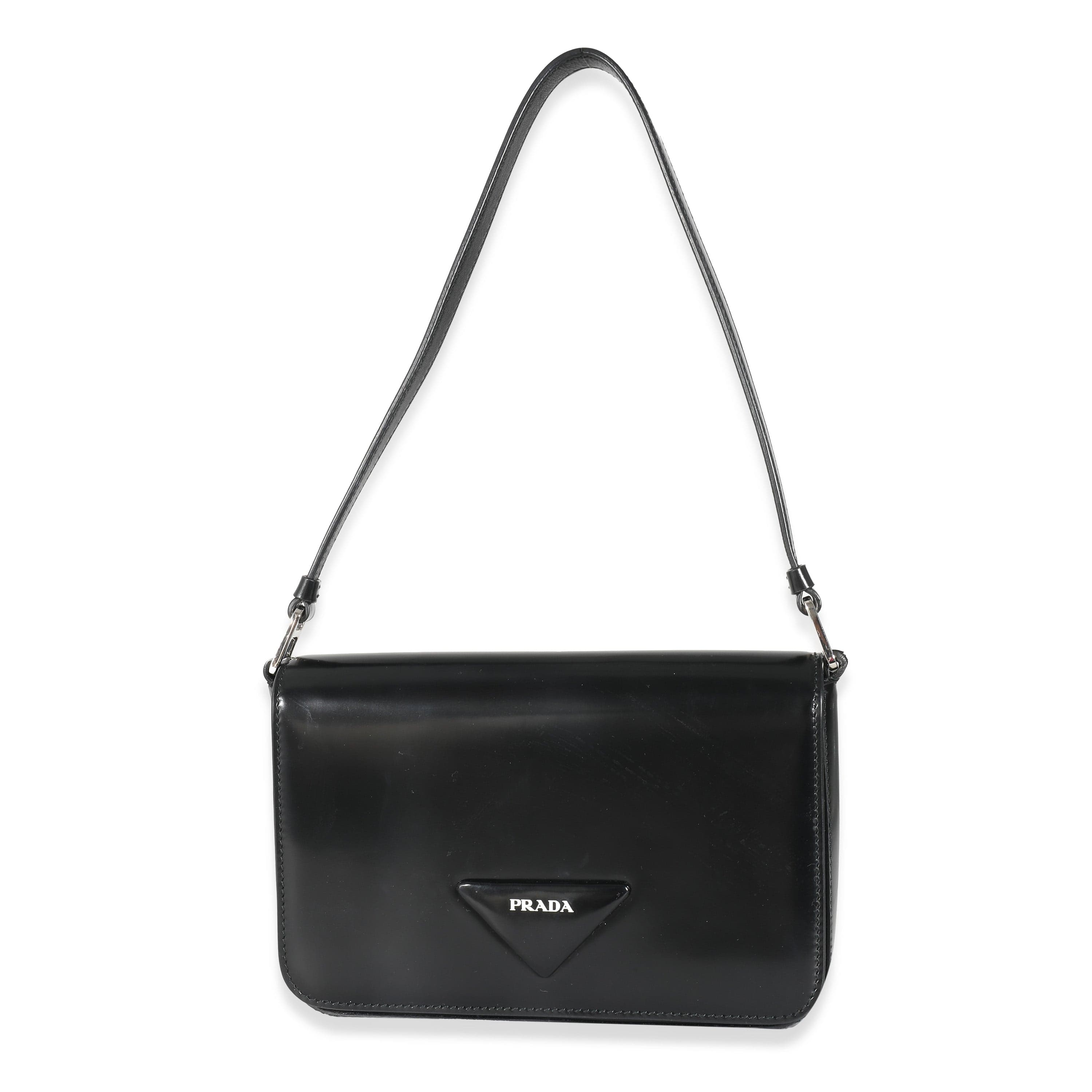 Prada Prada Black Brushed Leather Shoulder Bag