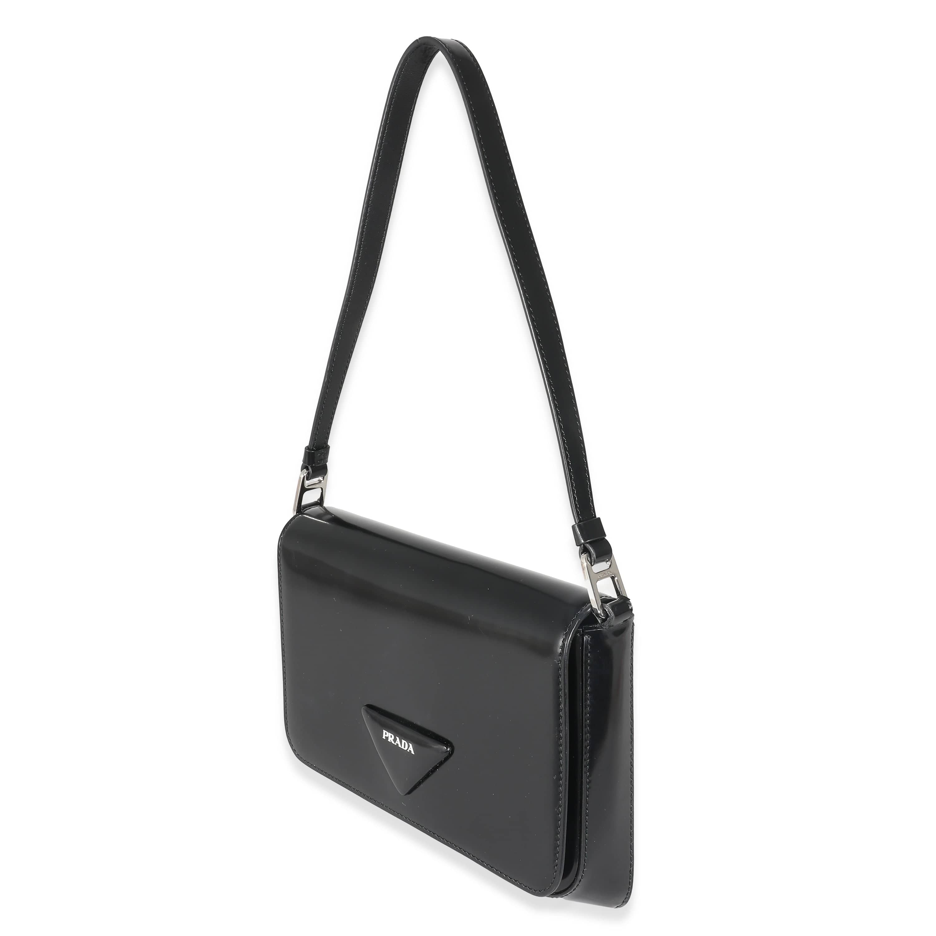 Prada Prada Black Brushed Leather Shoulder Bag