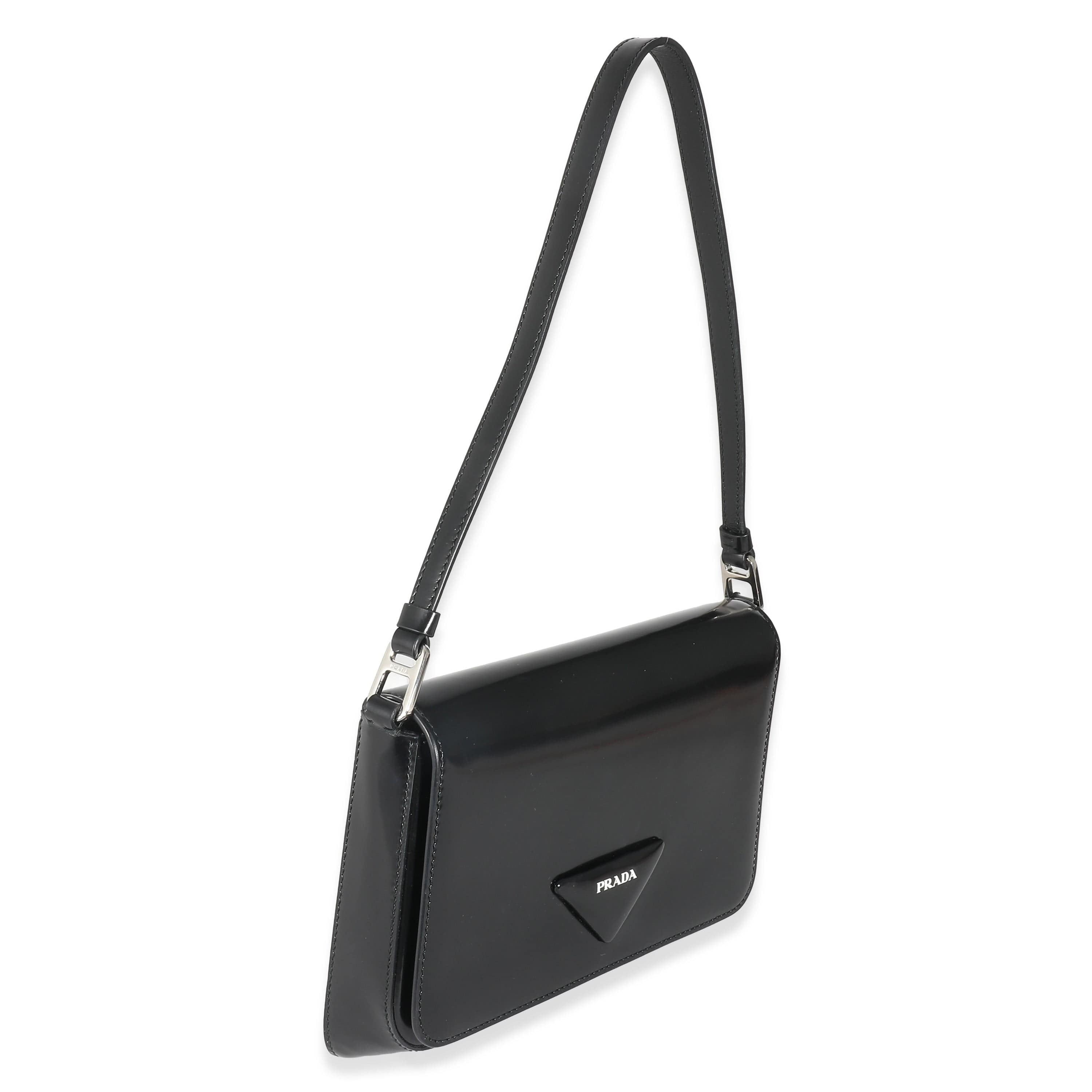 Prada Prada Black Brushed Leather Shoulder Bag