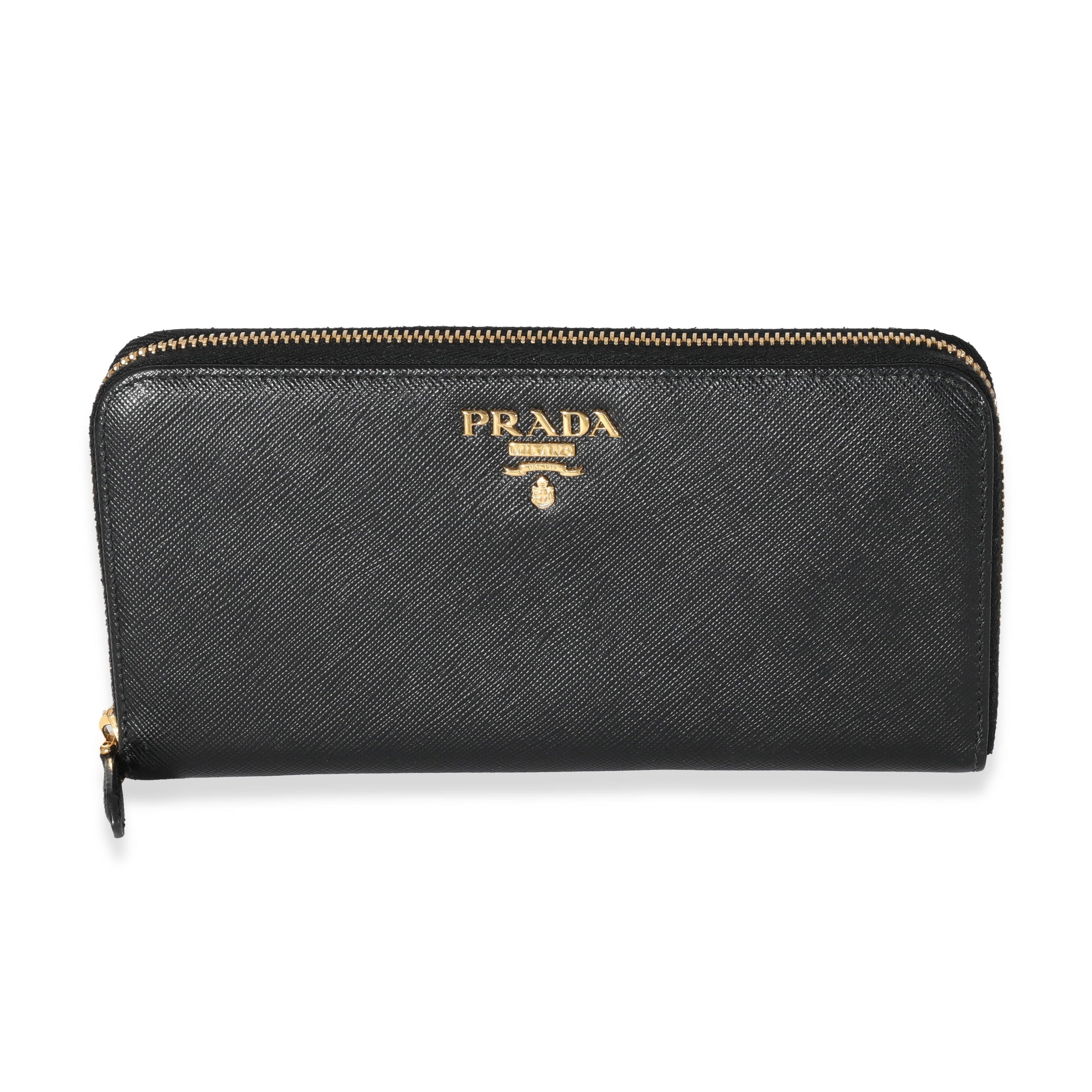 Prada Prada Black Saffiano Long Zip Around Wallet