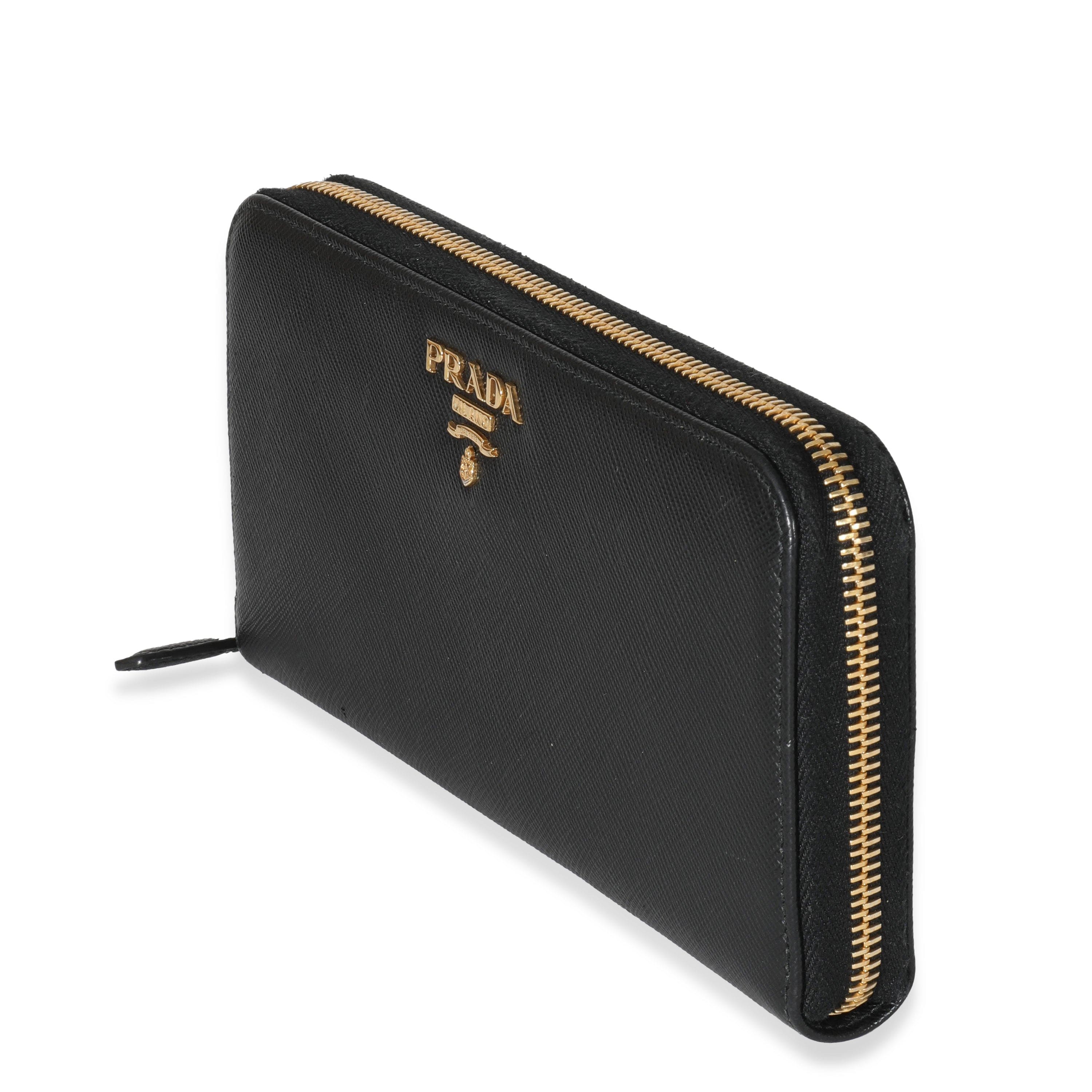 Prada Prada Black Saffiano Long Zip Around Wallet