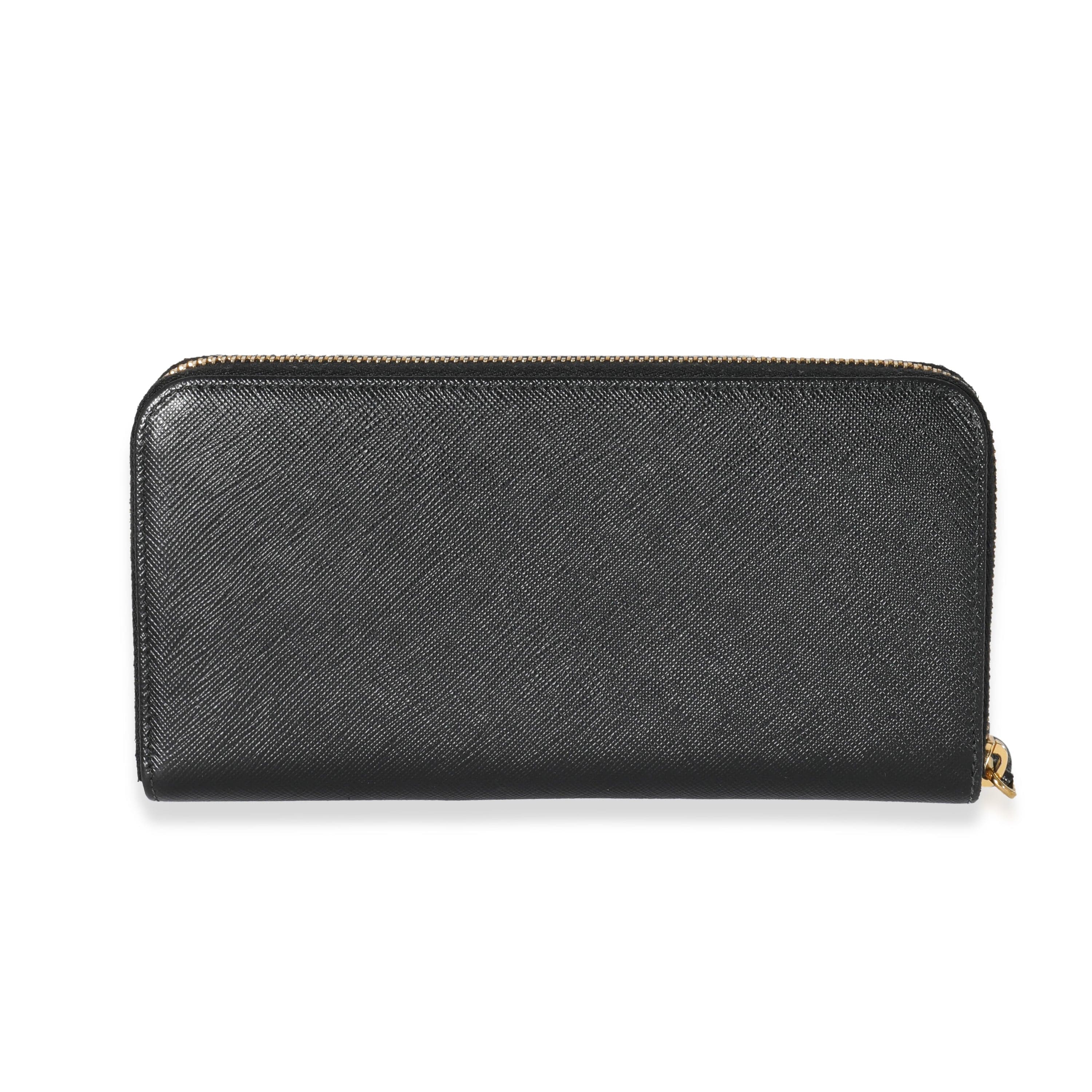 Prada Prada Black Saffiano Long Zip Around Wallet