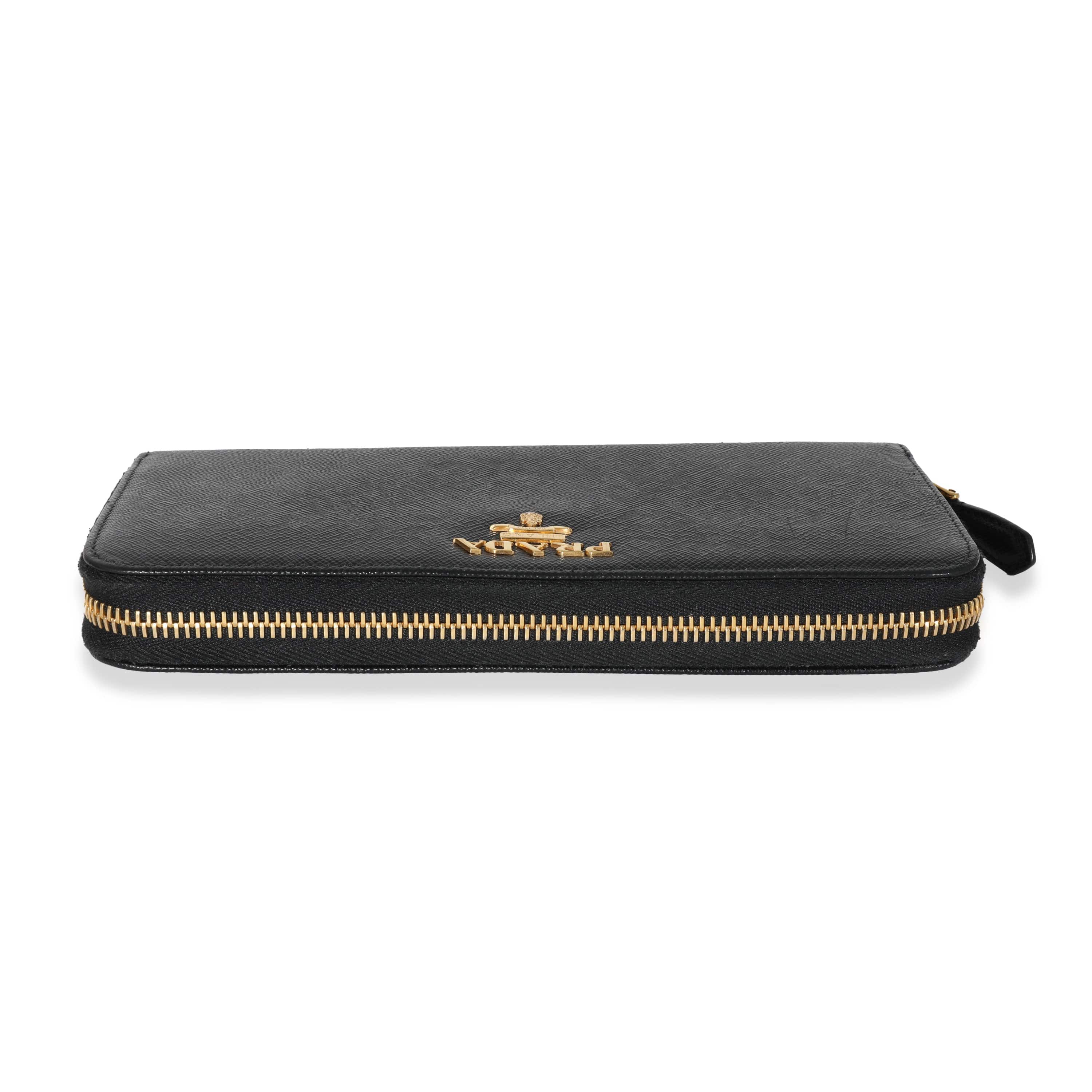 Prada Prada Black Saffiano Long Zip Around Wallet