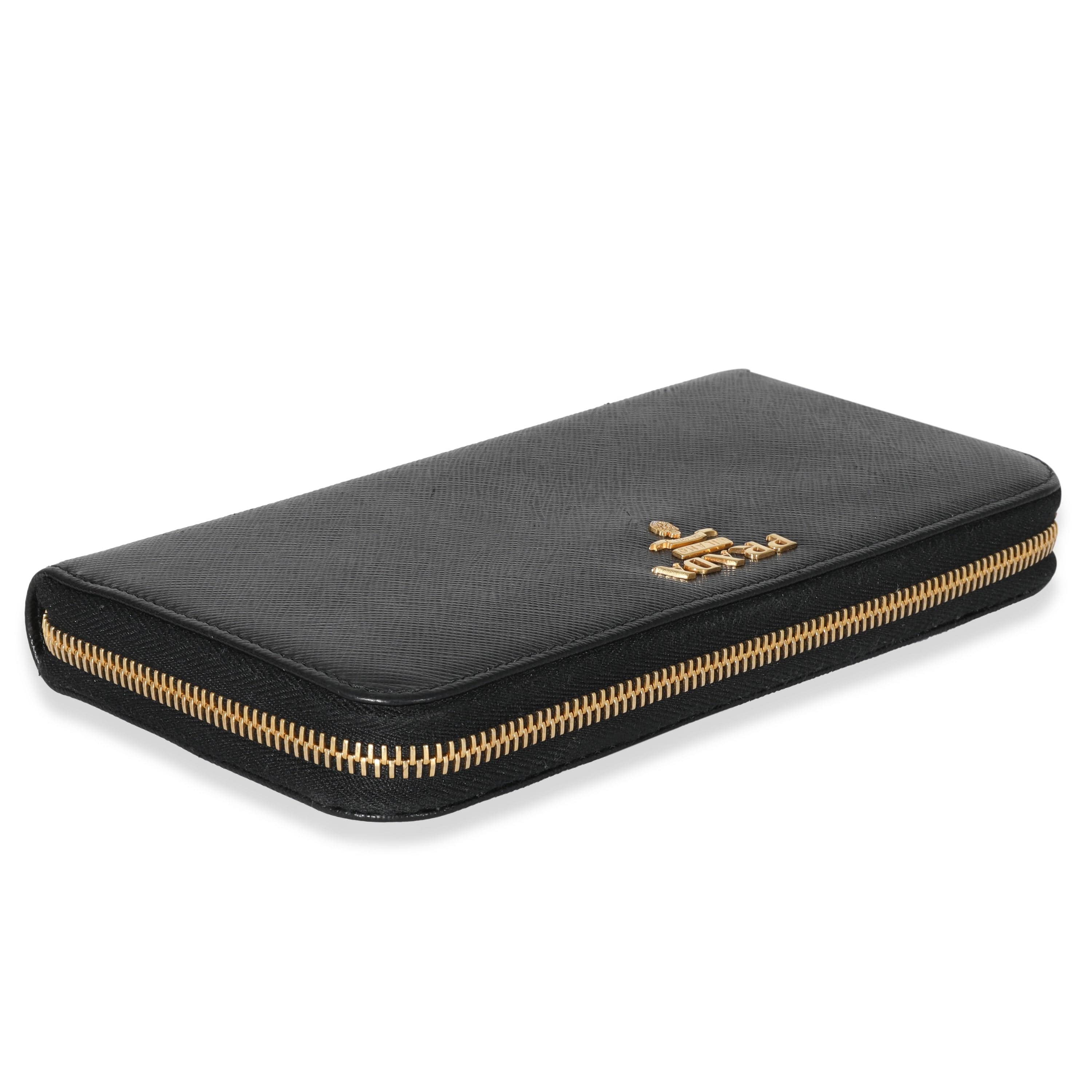 Prada Prada Black Saffiano Long Zip Around Wallet