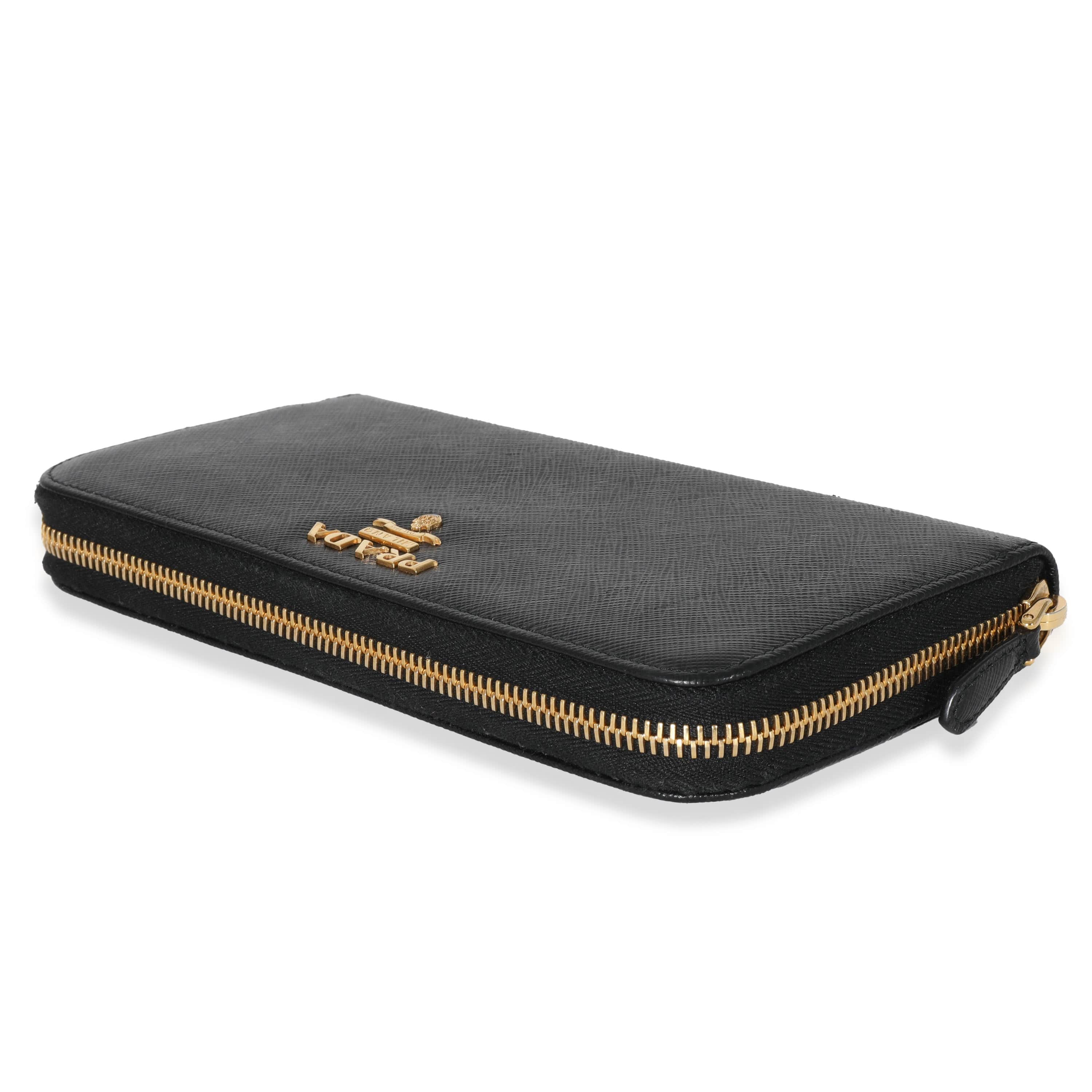 Prada Prada Black Saffiano Long Zip Around Wallet