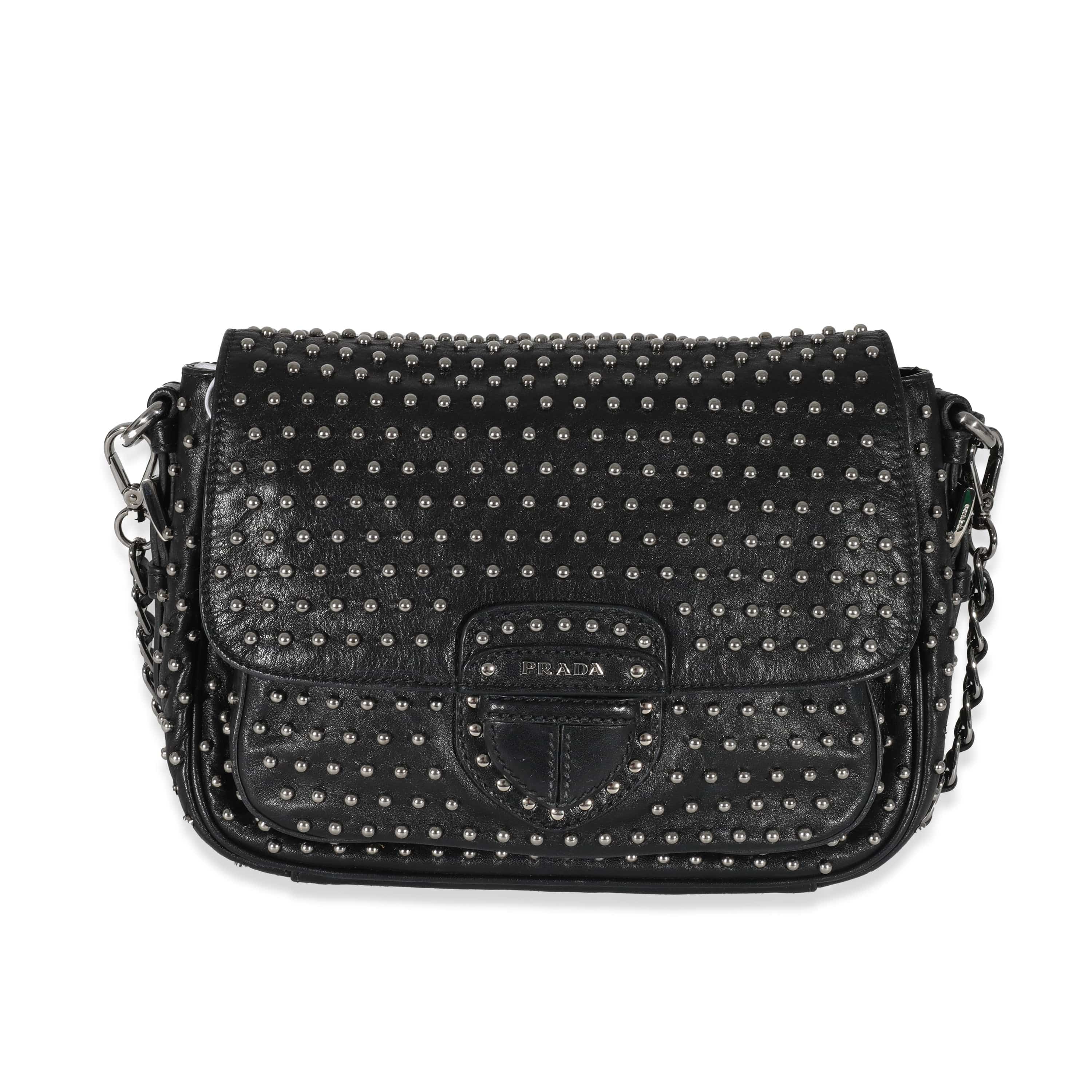 Prada Prada Black Soft Calfskin Studded Flap Bag