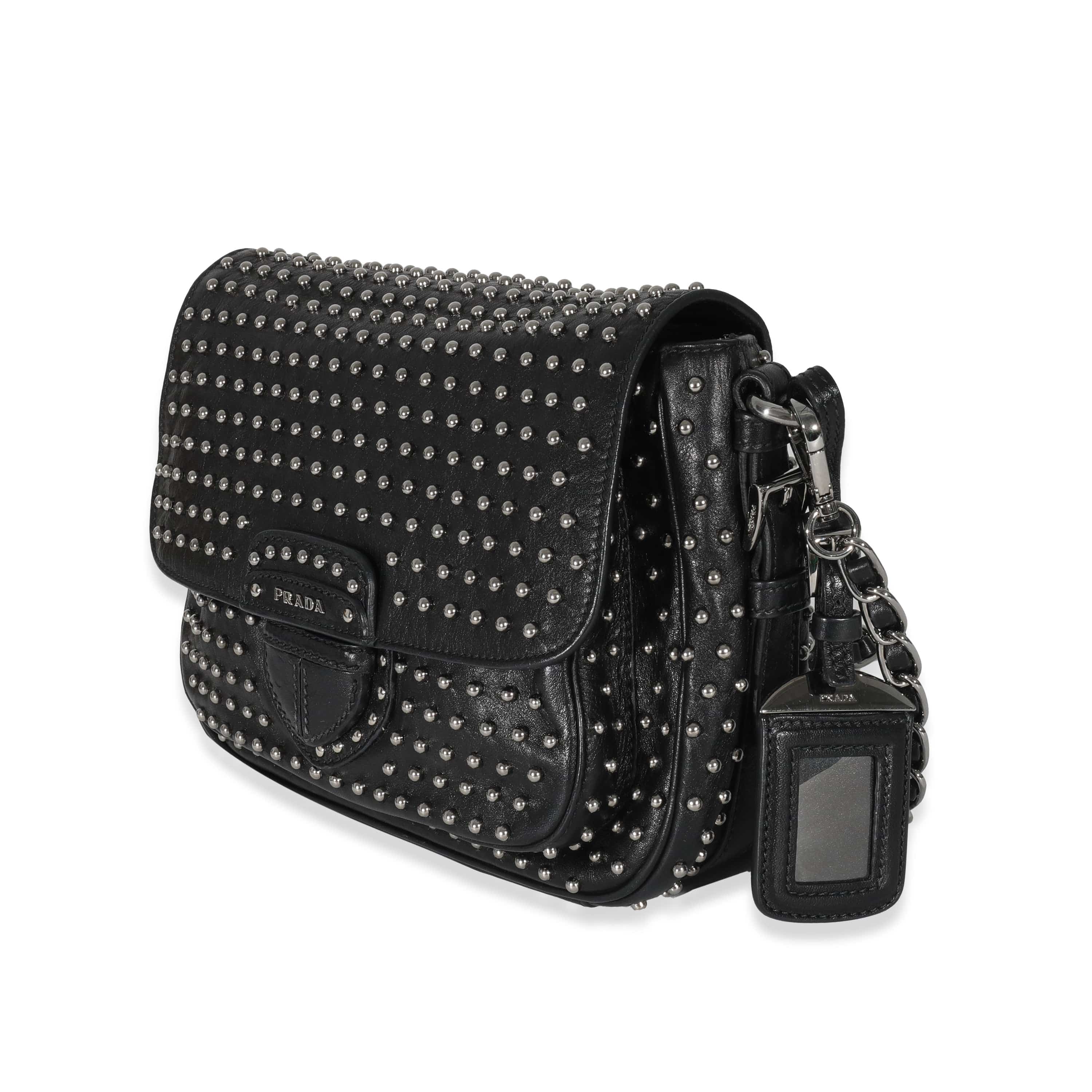 Prada Prada Black Soft Calfskin Studded Flap Bag