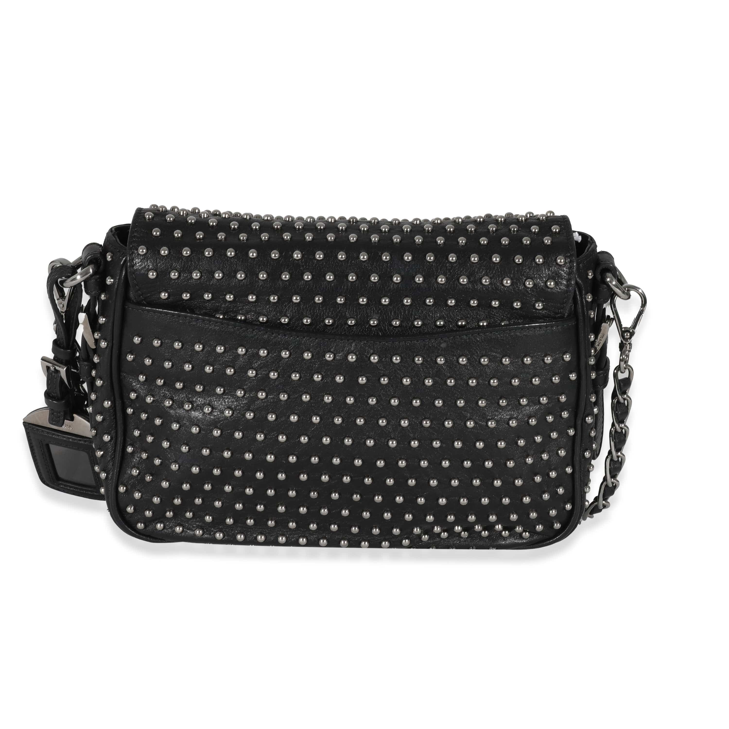 Prada Prada Black Soft Calfskin Studded Flap Bag