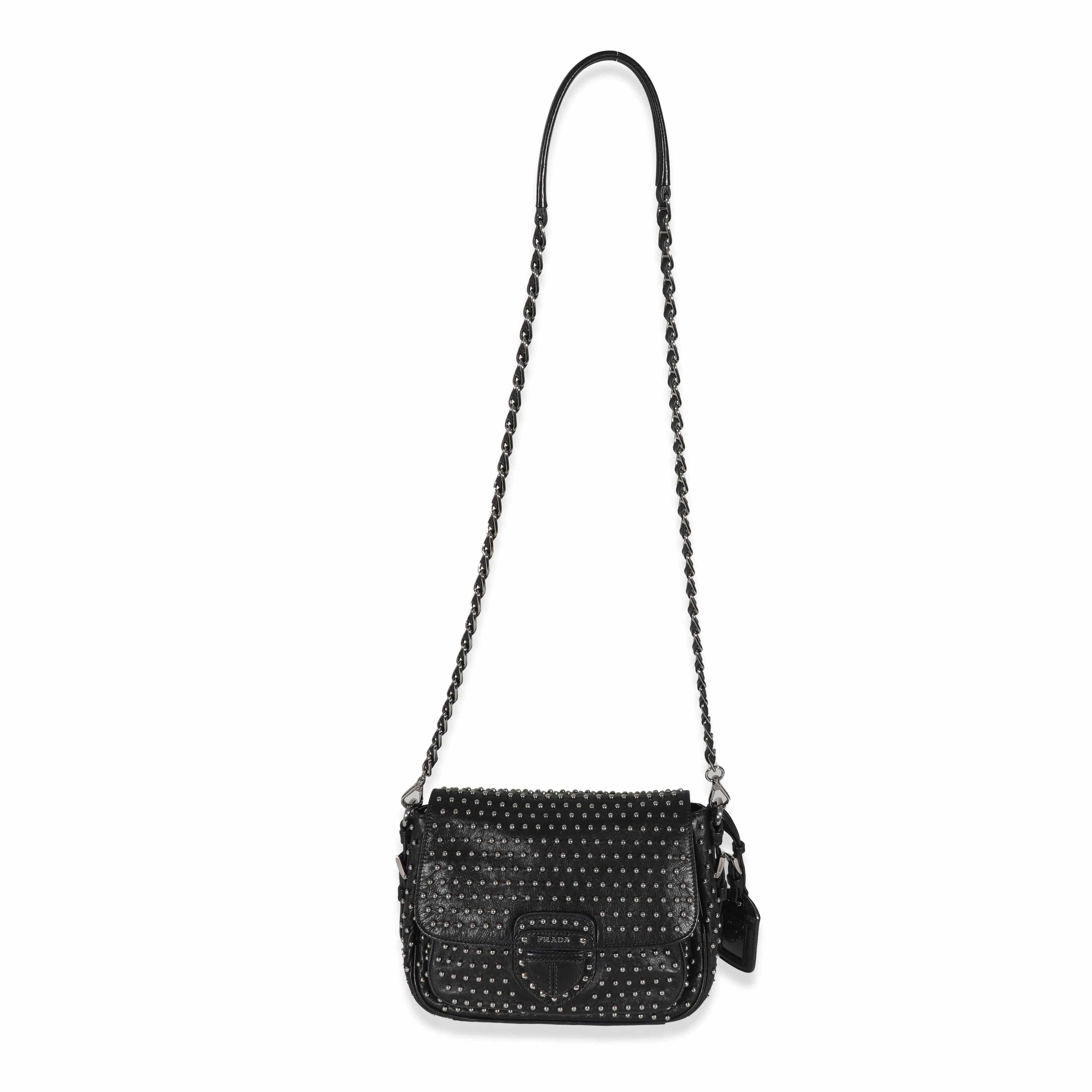 Prada Prada Black Soft Calfskin Studded Flap Bag