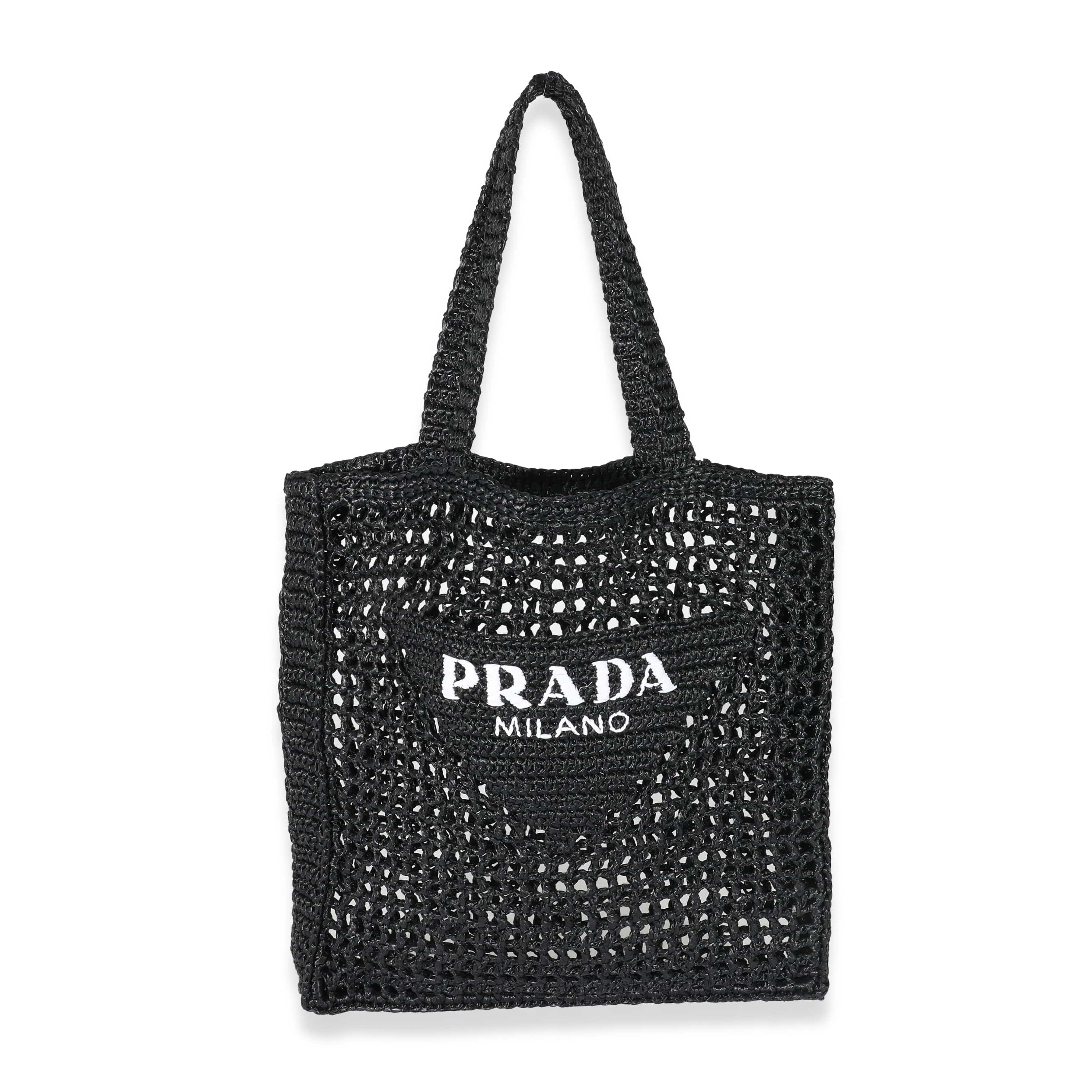 Prada Prada Natural Black Raffia Logo Tote