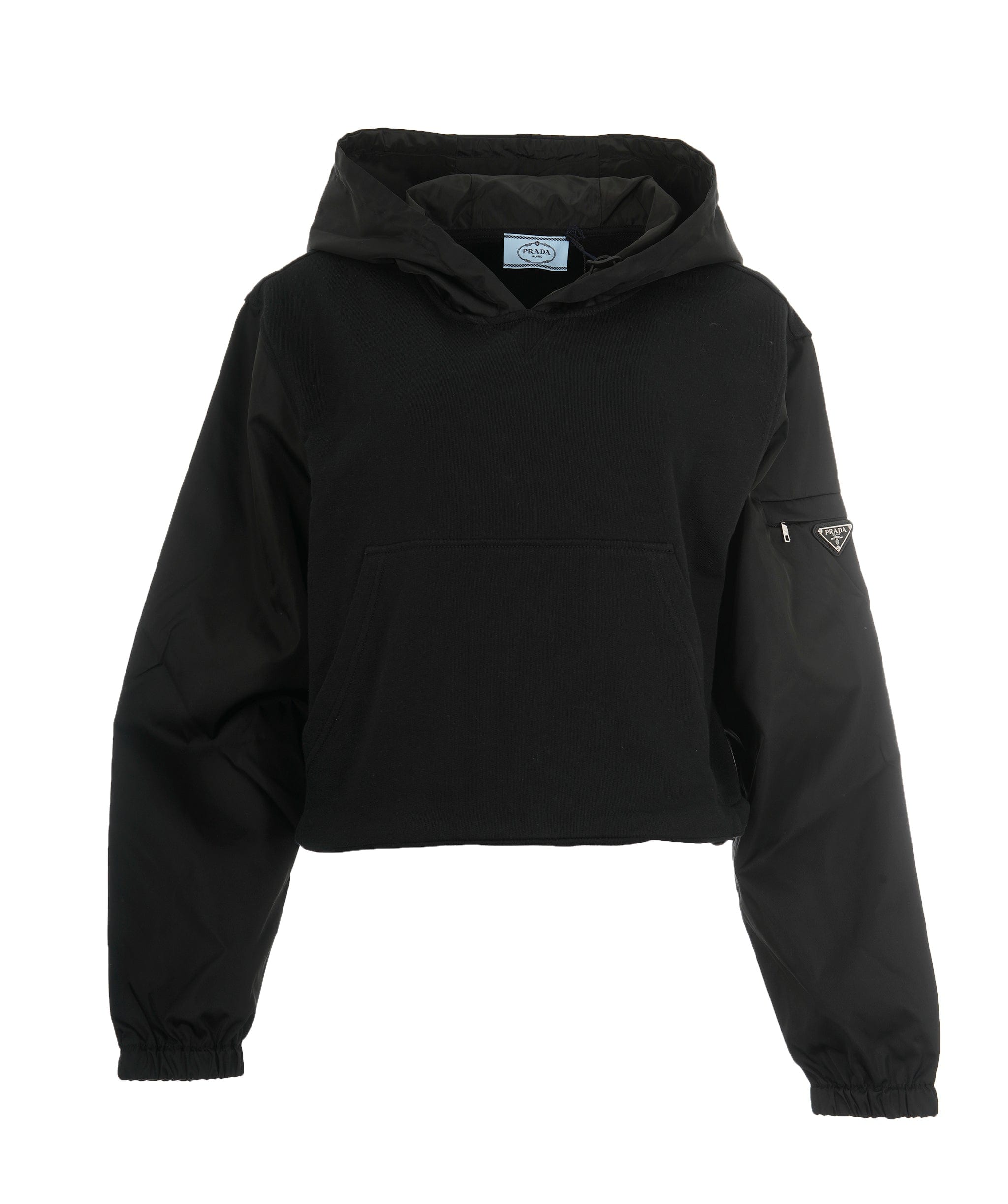 Prada Prada black cotton & nylon hoodie with triangle logo AJL0211