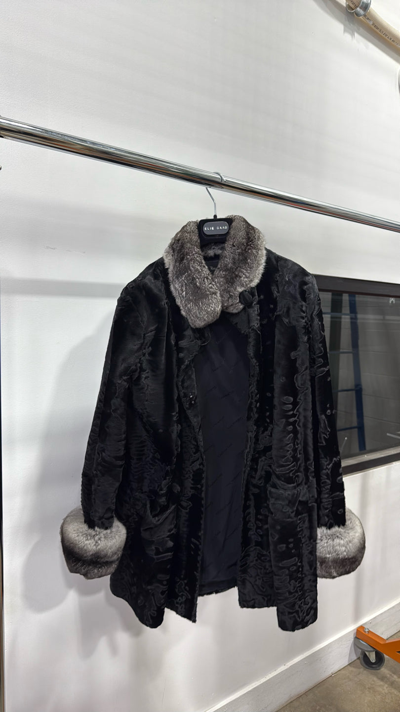 Black Persian Lamb Jacket W/ Chinchilla Collar/cuffs - Black GM16041901038