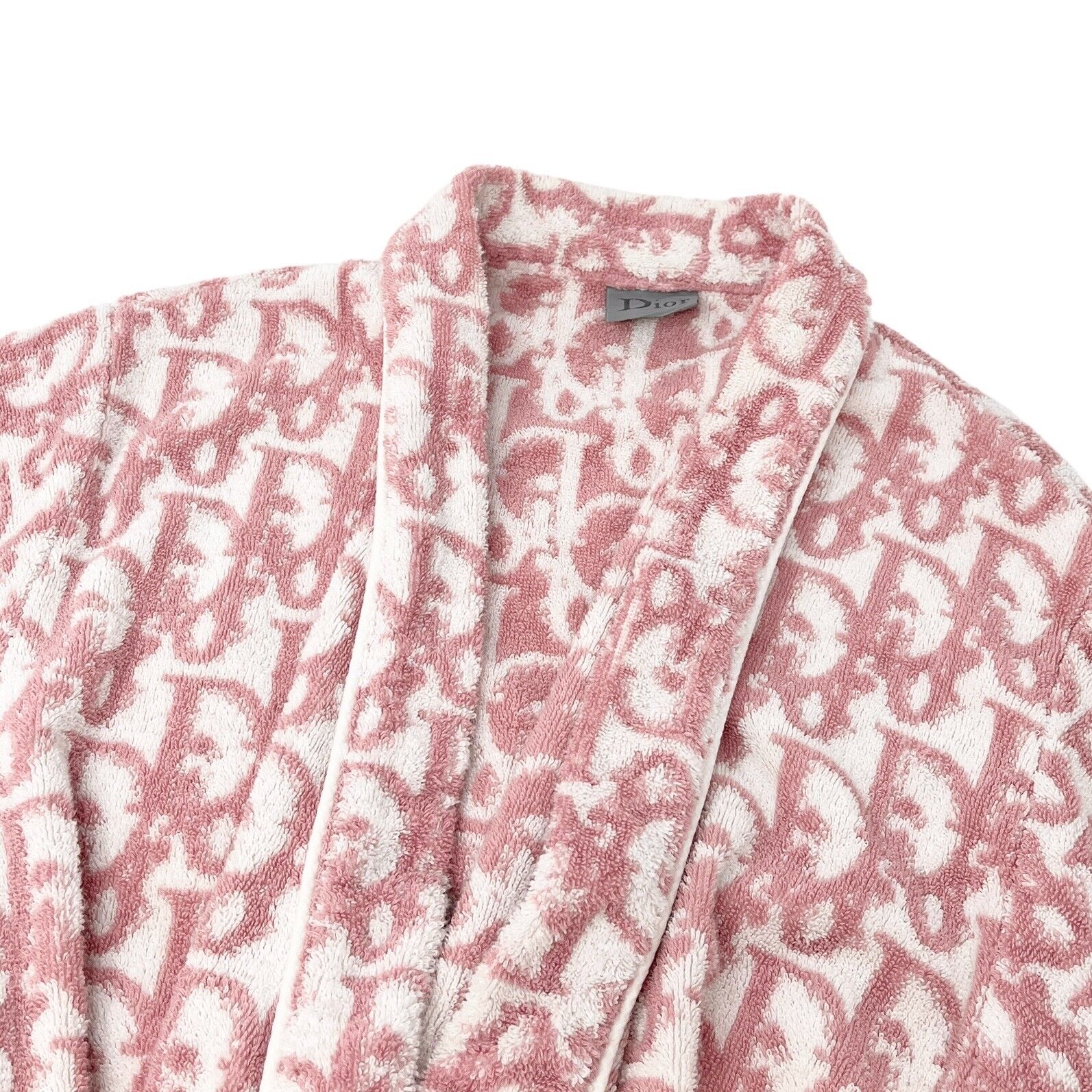 Dior Vintage Trotter Monogram Bath Robe Terry Cloth Pink White Cotton