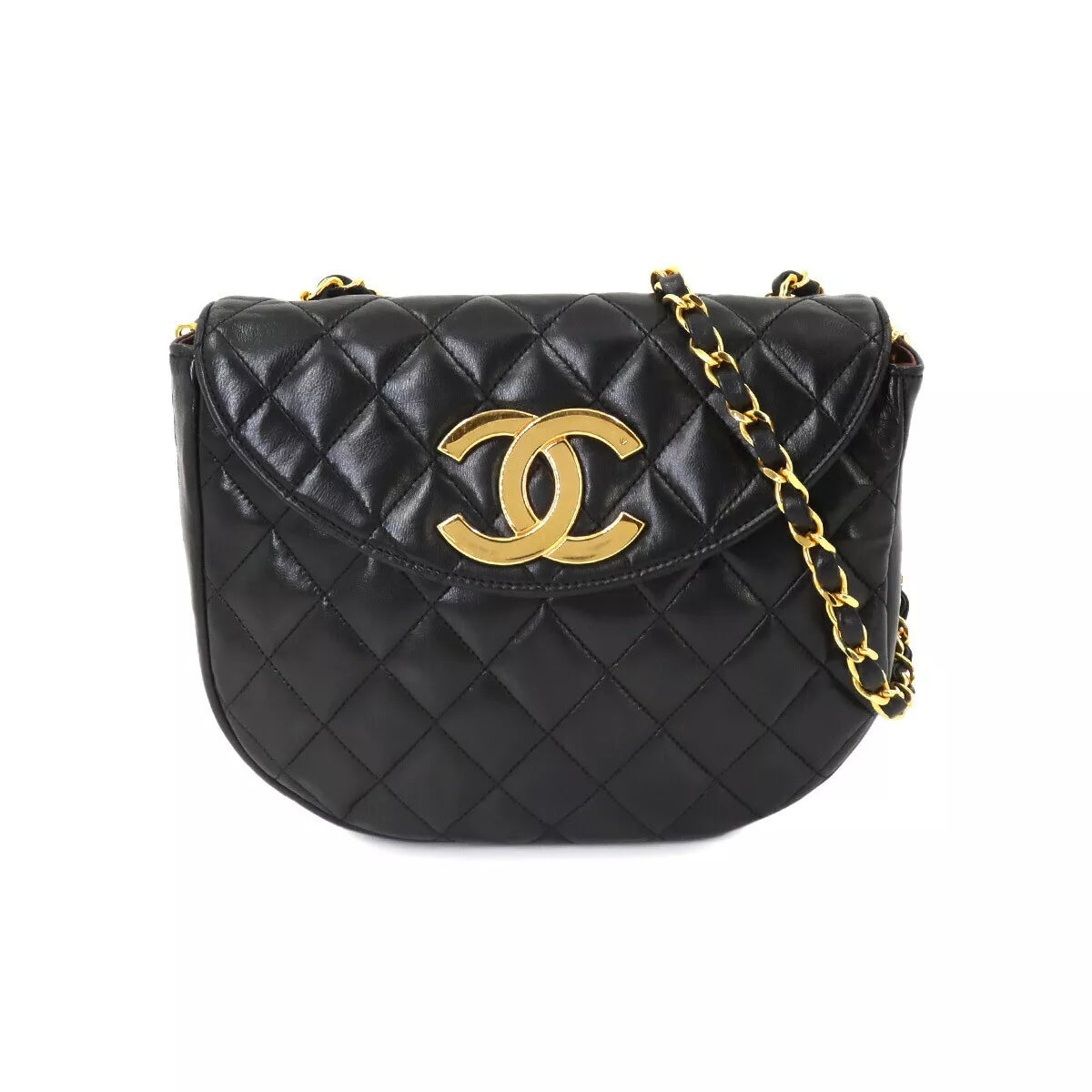 CHANEL Matelasse Chain Shoulder Bag Leather Black Coco Logos Purse 90247599