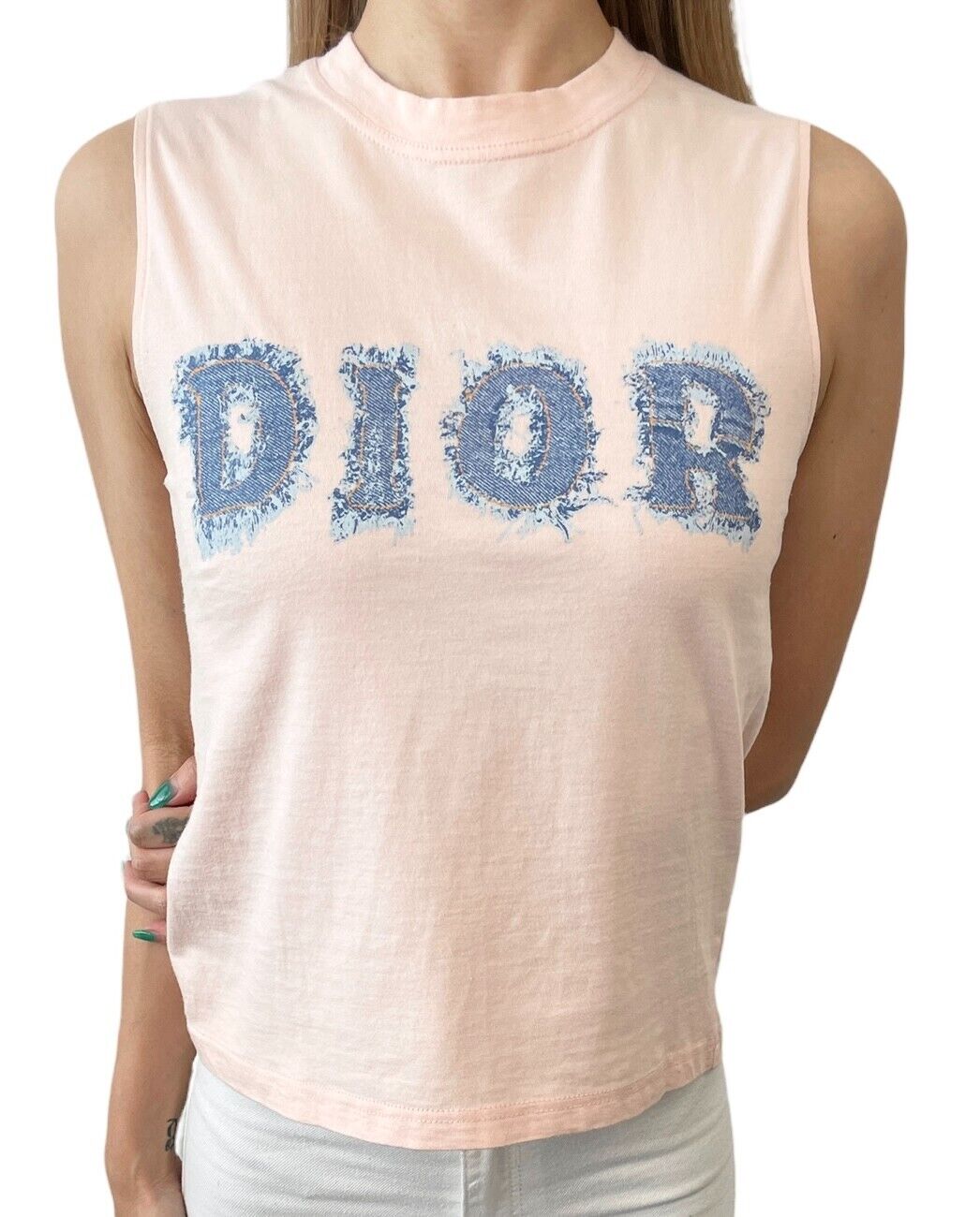 Christian Dior Vintage 2003 Denim Logo Tank Top #40 Light Pink Cotton