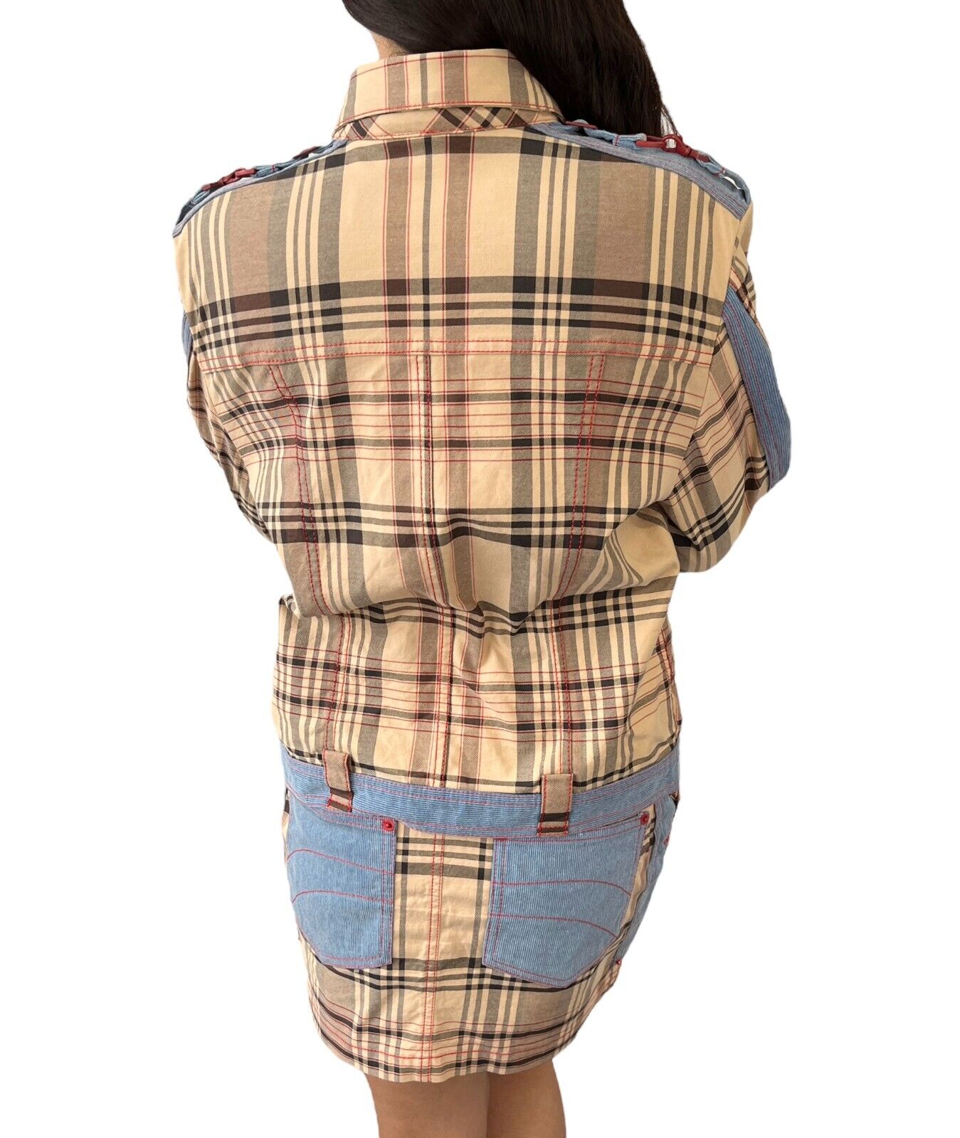 Christian Dior Vintage Galliano Plaid Jacket Skirt Set #40 #34 Brown