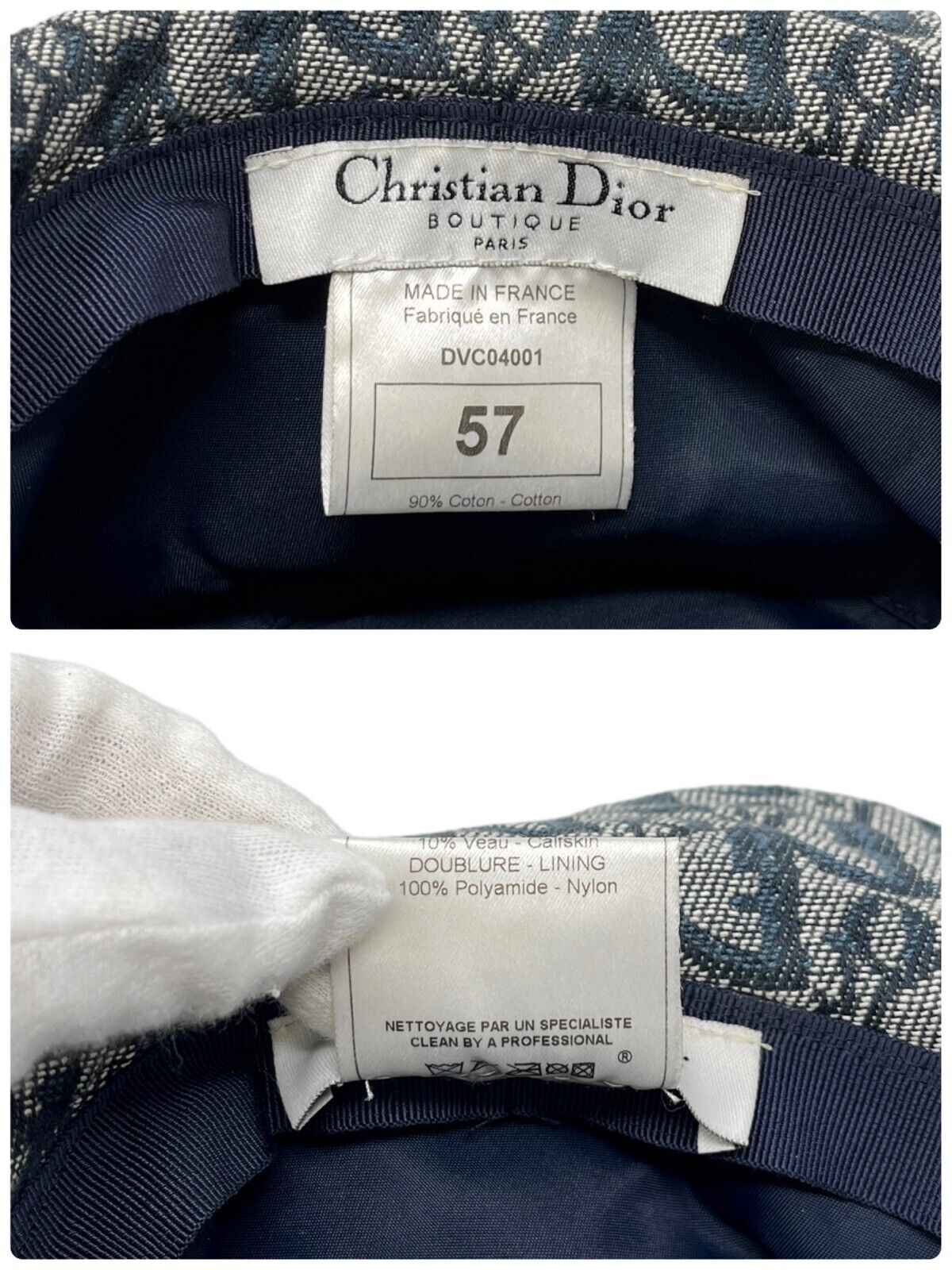 Christian Dior Vintage Trotter Monogram Bucket Hat #57 Dark Blue Cotton