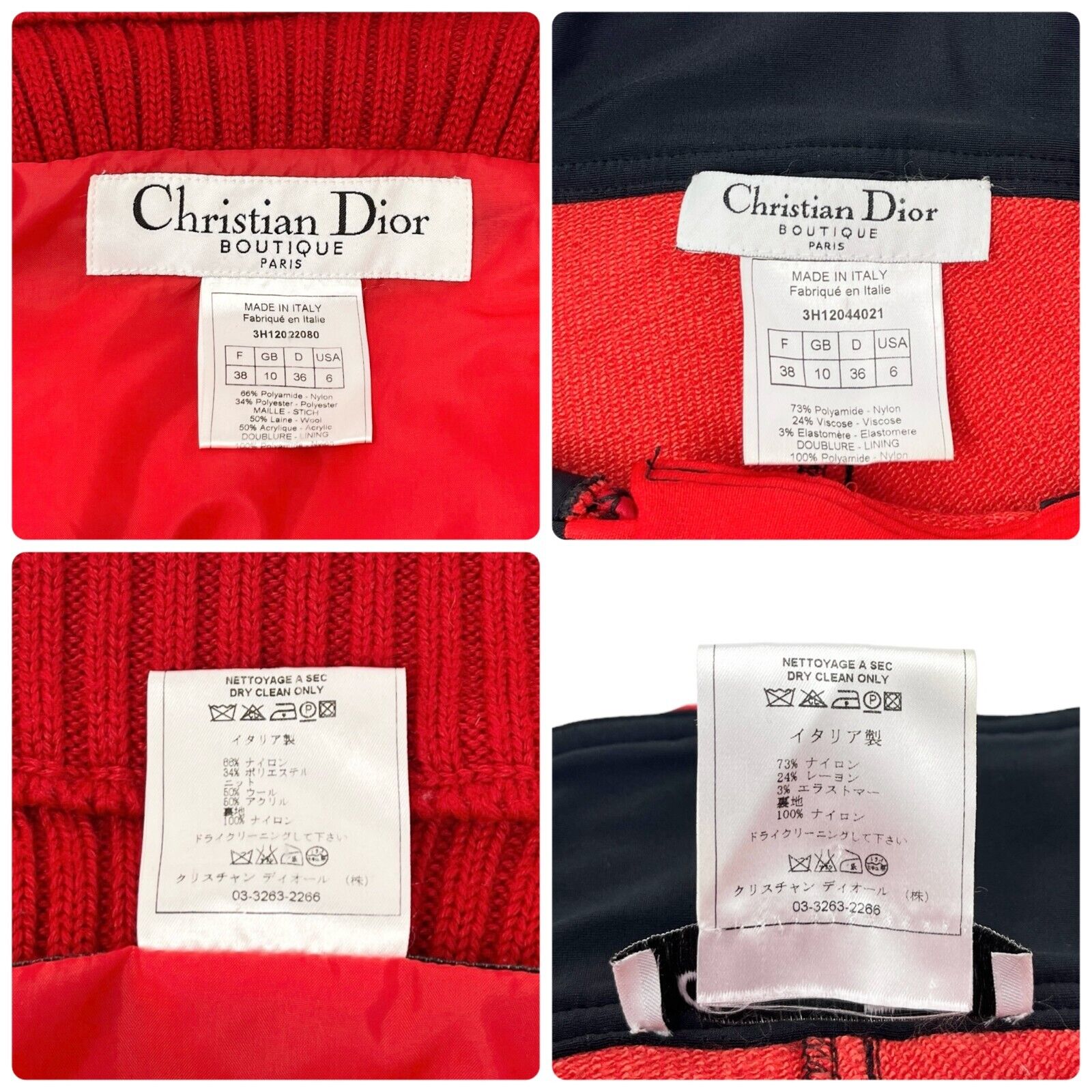 Christian Dior Vintage Logo Puffer Jacket Pants Set #38 Zip Button Red