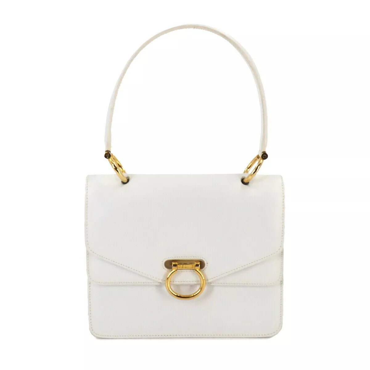 CELINE Gancini Hand Bag Leather White Vintage Purse 90245351