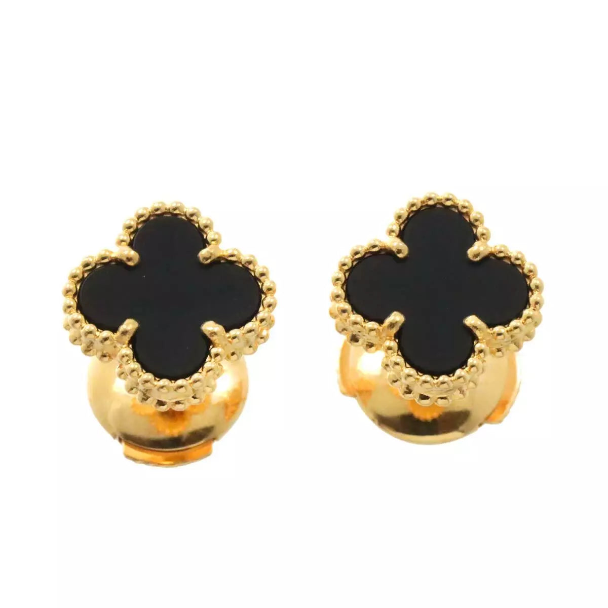 Van Cleef Arpels Sweet Alhambra Onyx Earrings Pierced 18K YG 750 90250993