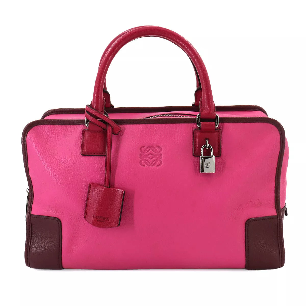 LOEWE Amasona 36 Hand Bag Leather Pink Bordeaux Red Purse 90246784