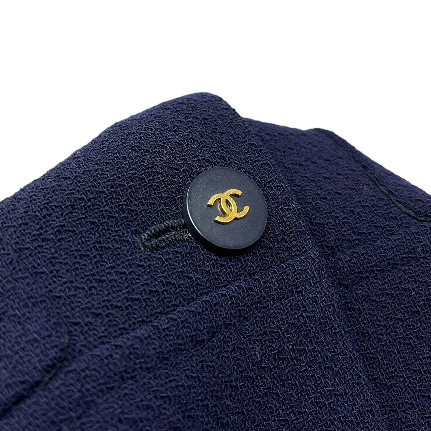 CHANEL Vintage 94A CC Logo Long Jacket #40 Coat Dress Dark Blue Wool