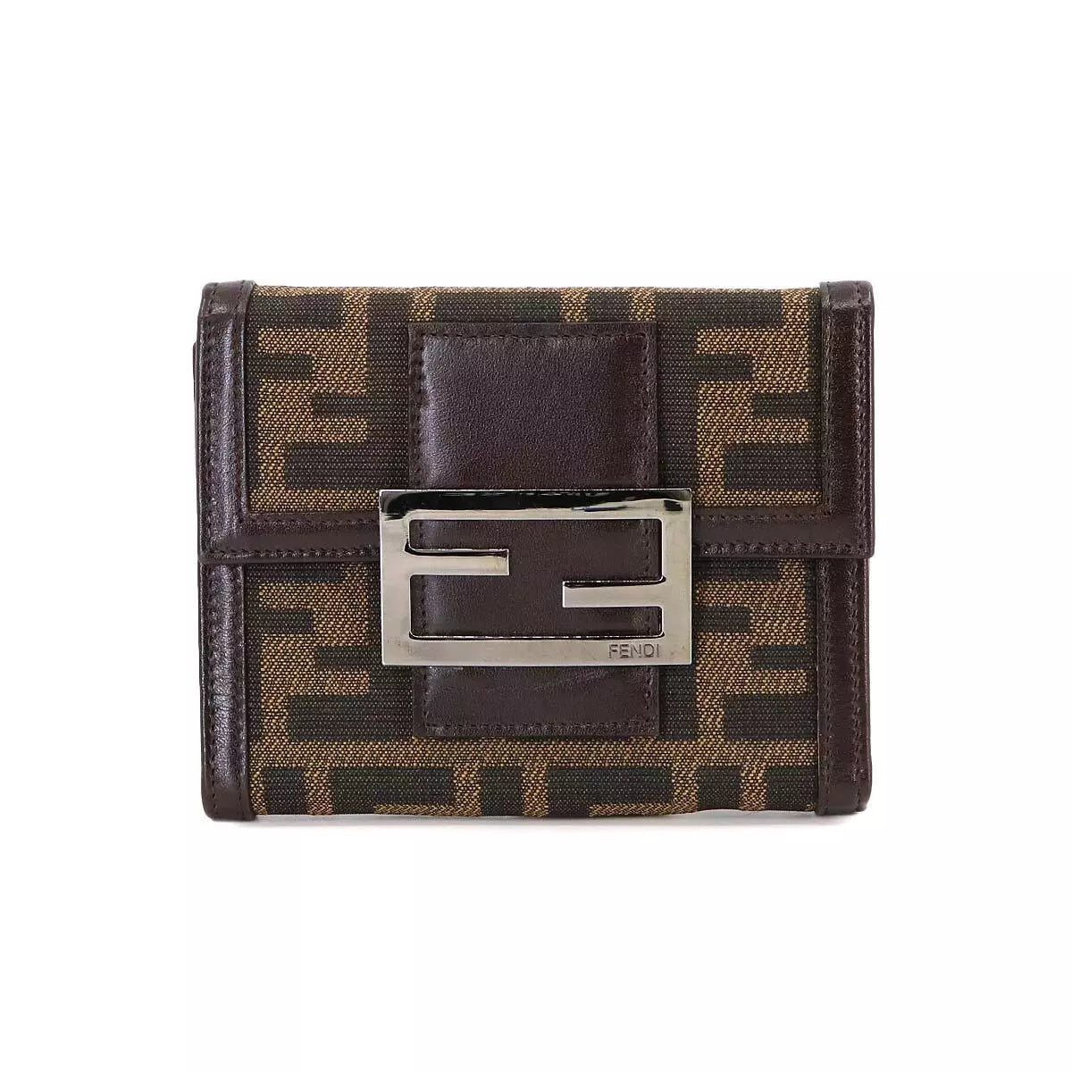 FENDI Zucca Compact Wallet Canvas Leather Brown 31099 Purse 90231804