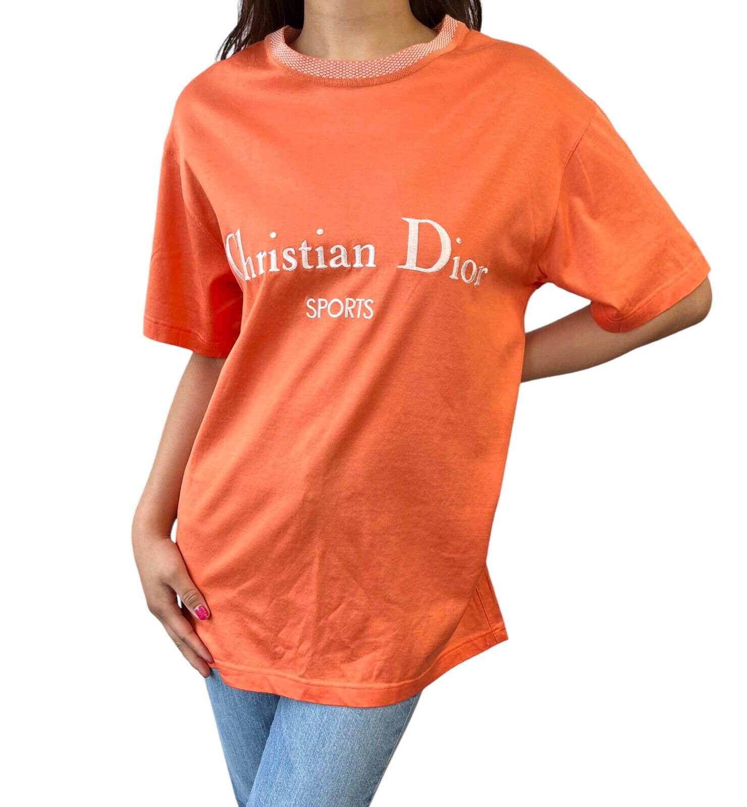 Christian Dior Sports Vintage Big Logo T-shirt #M Top Orange Cotton