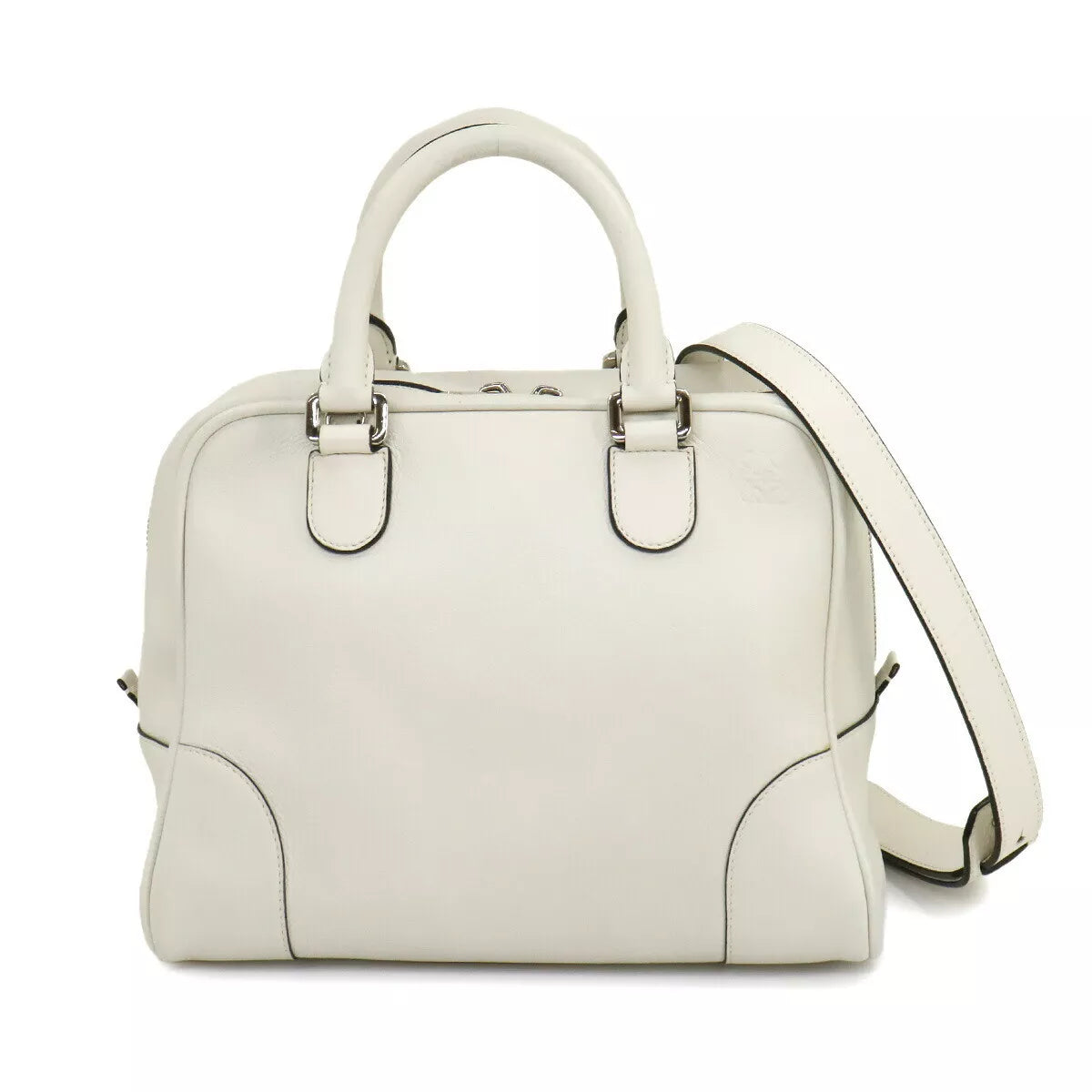 LOEWE Amazona 75 Medium 2way Hand Shoulder Bag Leather White Purse 90249446