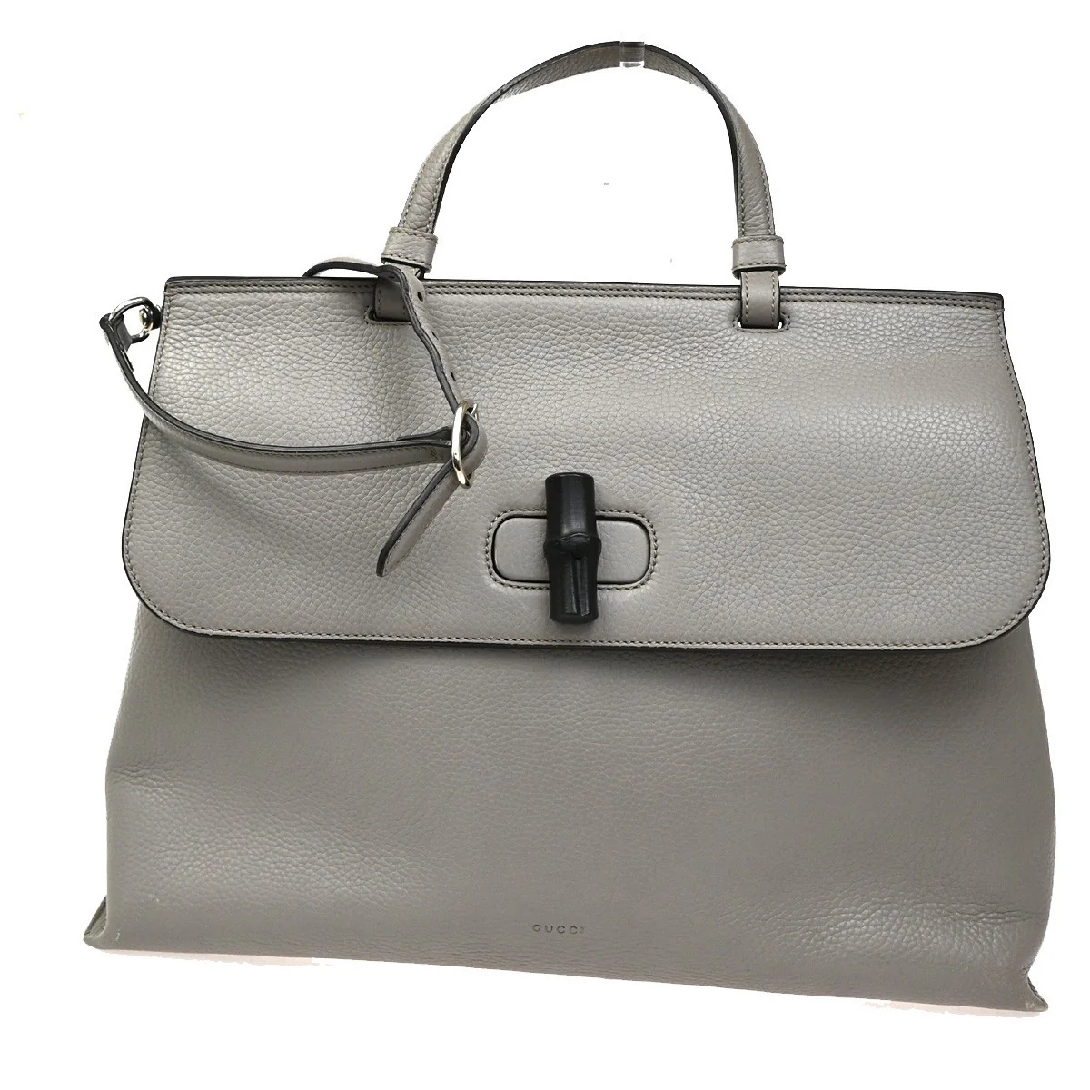 GUCCI logo Bamboo Daily Top Handle Bag Grey Leather SHW 70KC170 ycu3a9ziky