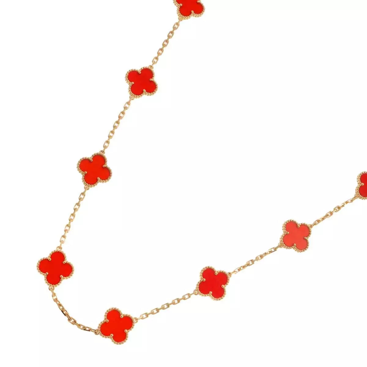 Van Cleef Arpels Vintage Alhambra Carnelian 20P Necklace 18K YG 750 90250673