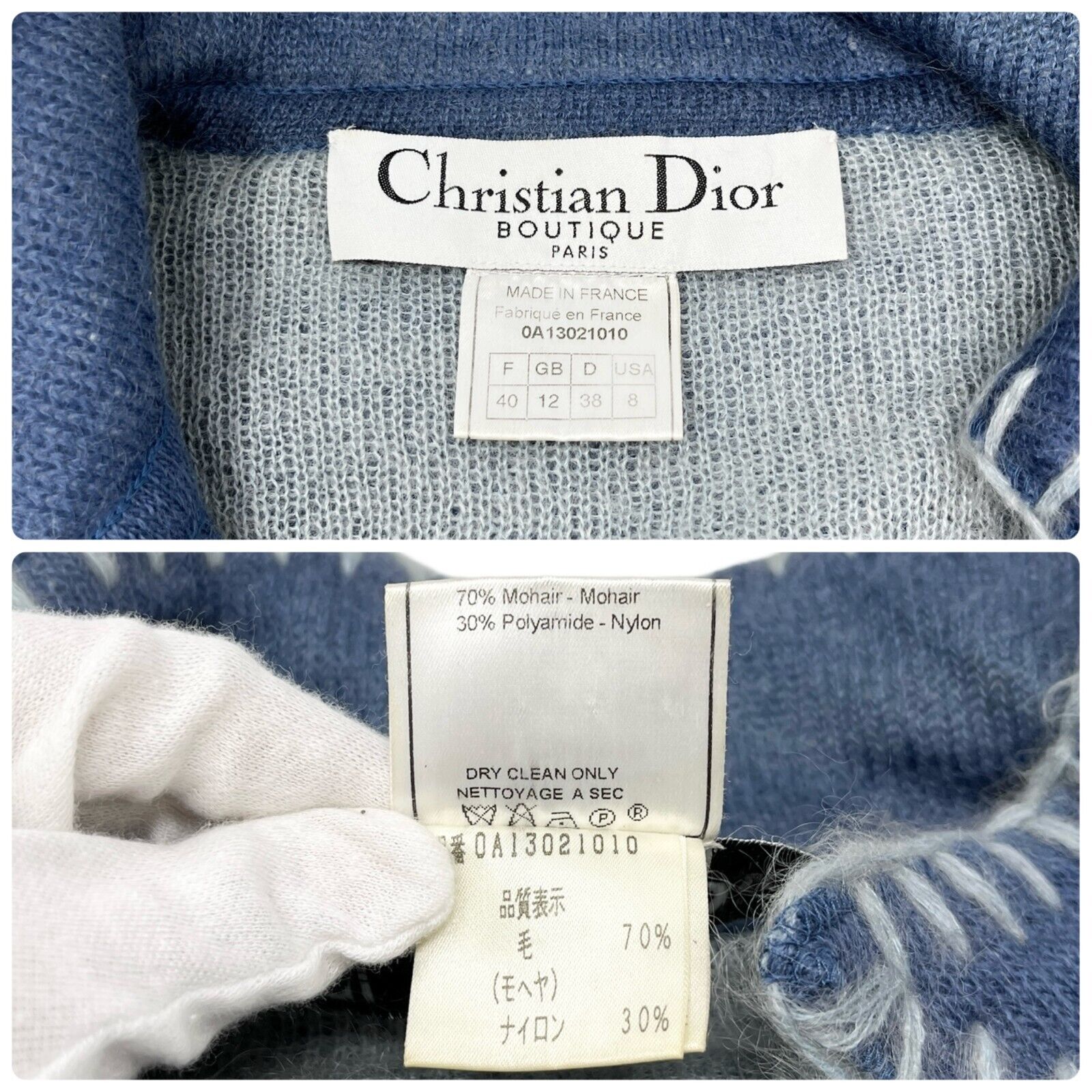 Christian Dior Vintage 2000 CD Logo Knit Cropped Jacket #40 Mohair Blue