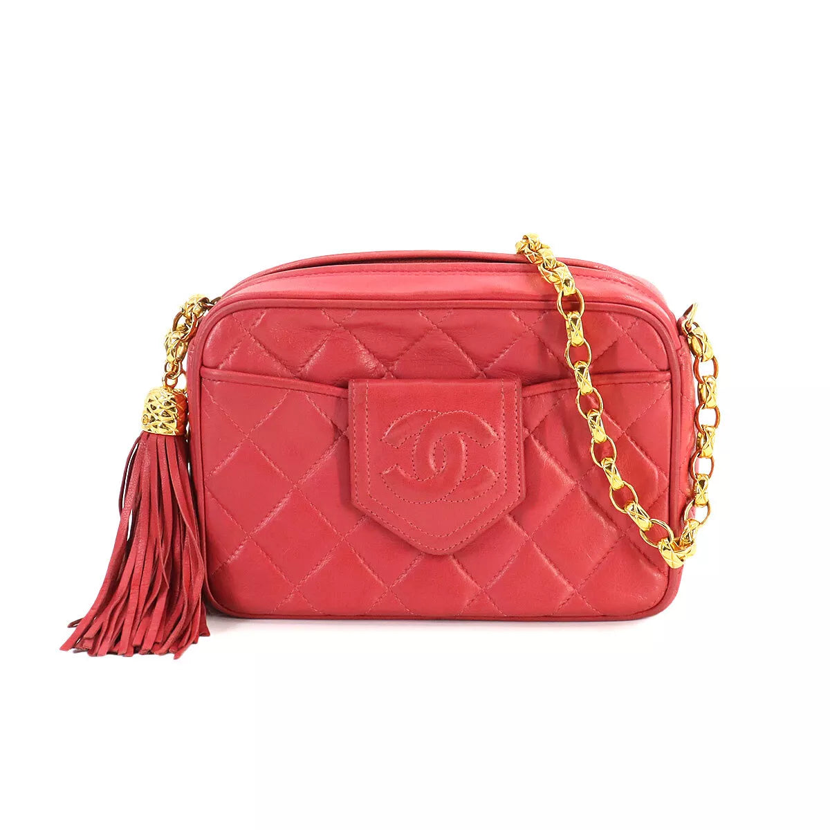 CHANEL Matelasse Bijou Chain Shoulder Bag Fringe Leather Pink 90244580