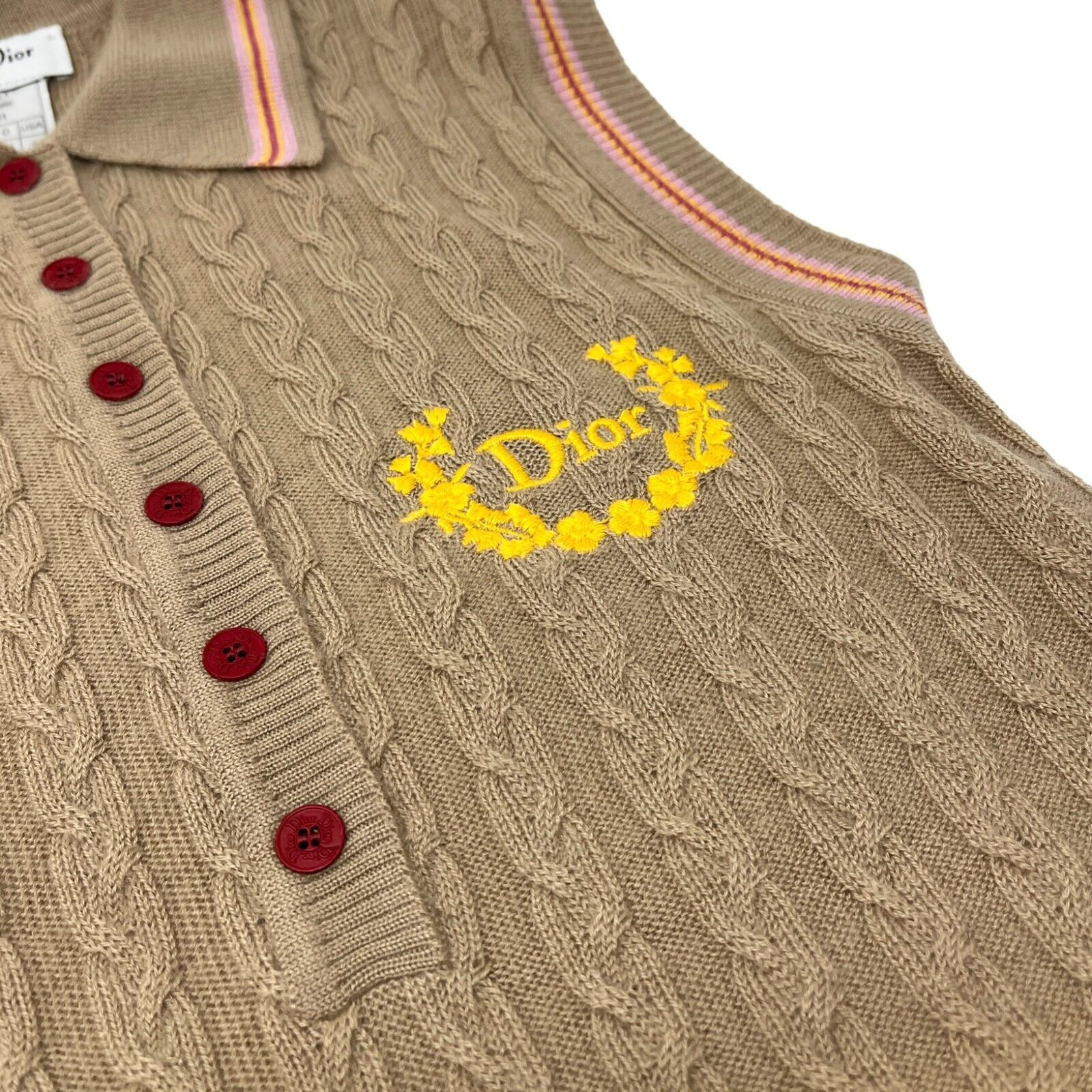 Christian Dior Vintage Logo Knit Polo Shirt #40 Beige Cashmere Button