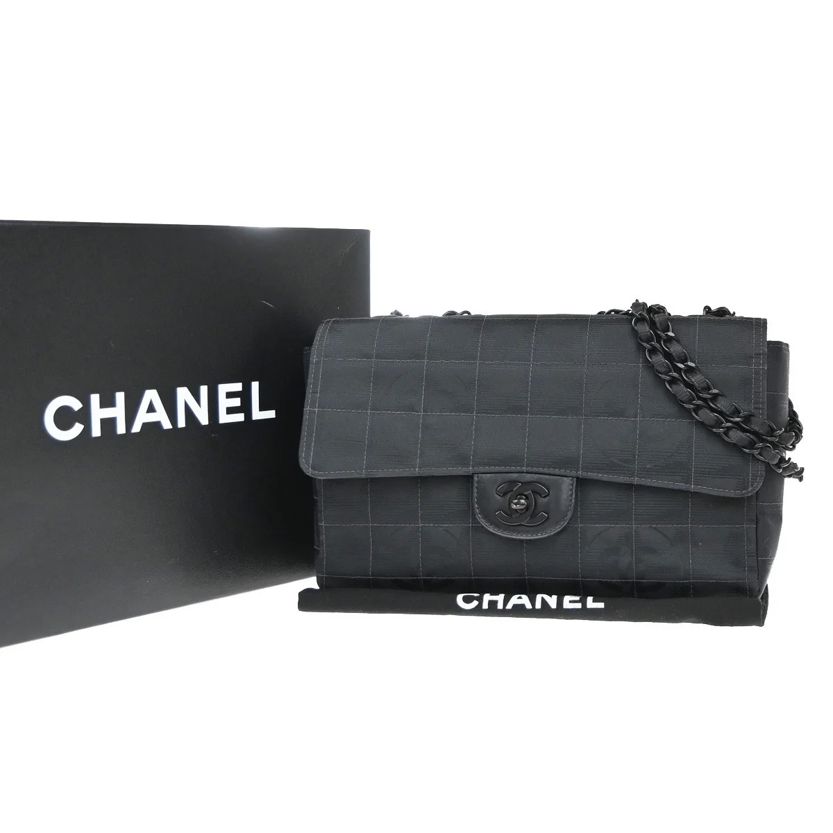 CHANEL CC Logo Travel Line Flap Bag Cotton Noir 310RP049 yrguqec536