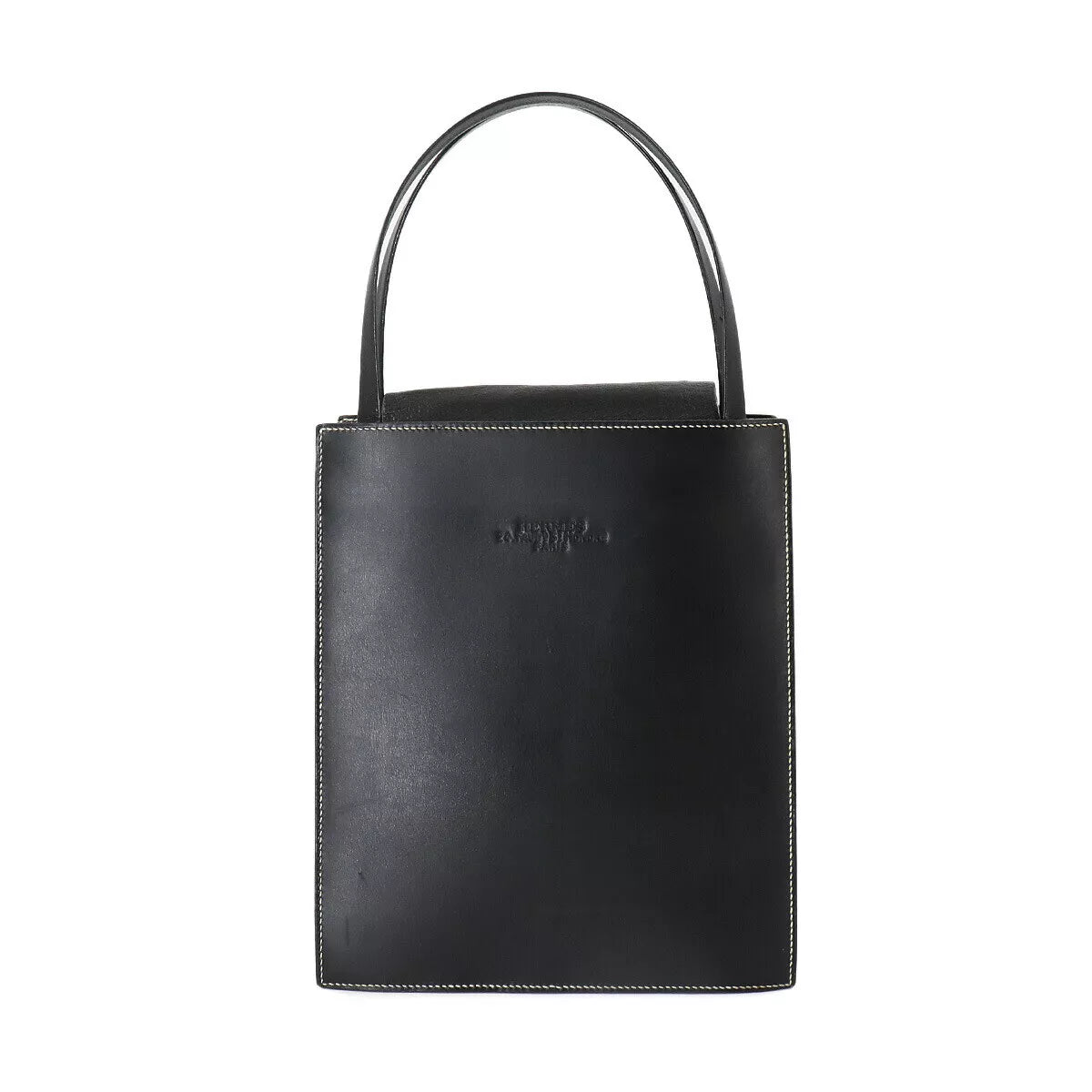 HERMES Lucy Hand Bag Box Calf Leather Black Purse 90244445